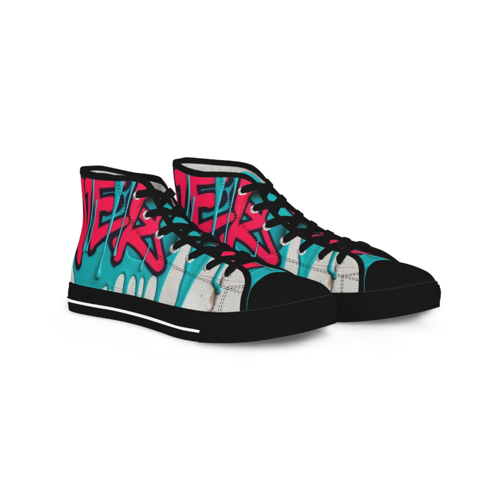 Teal Pink Street Graffiti Men's High Top Sneakers | Urban Skate Style