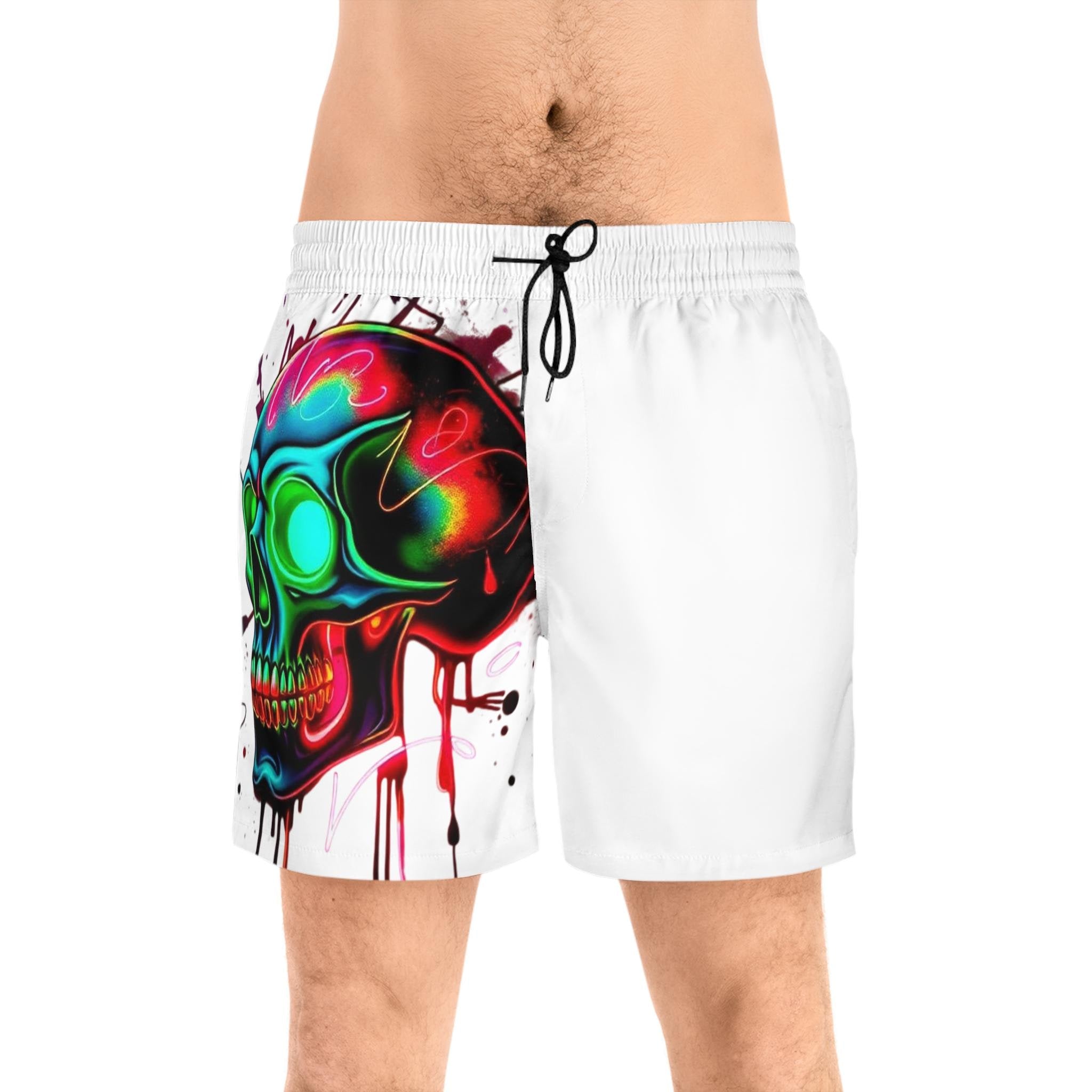 Neon Skull Splash Swim Shorts | Men's Mid-Length Trunks