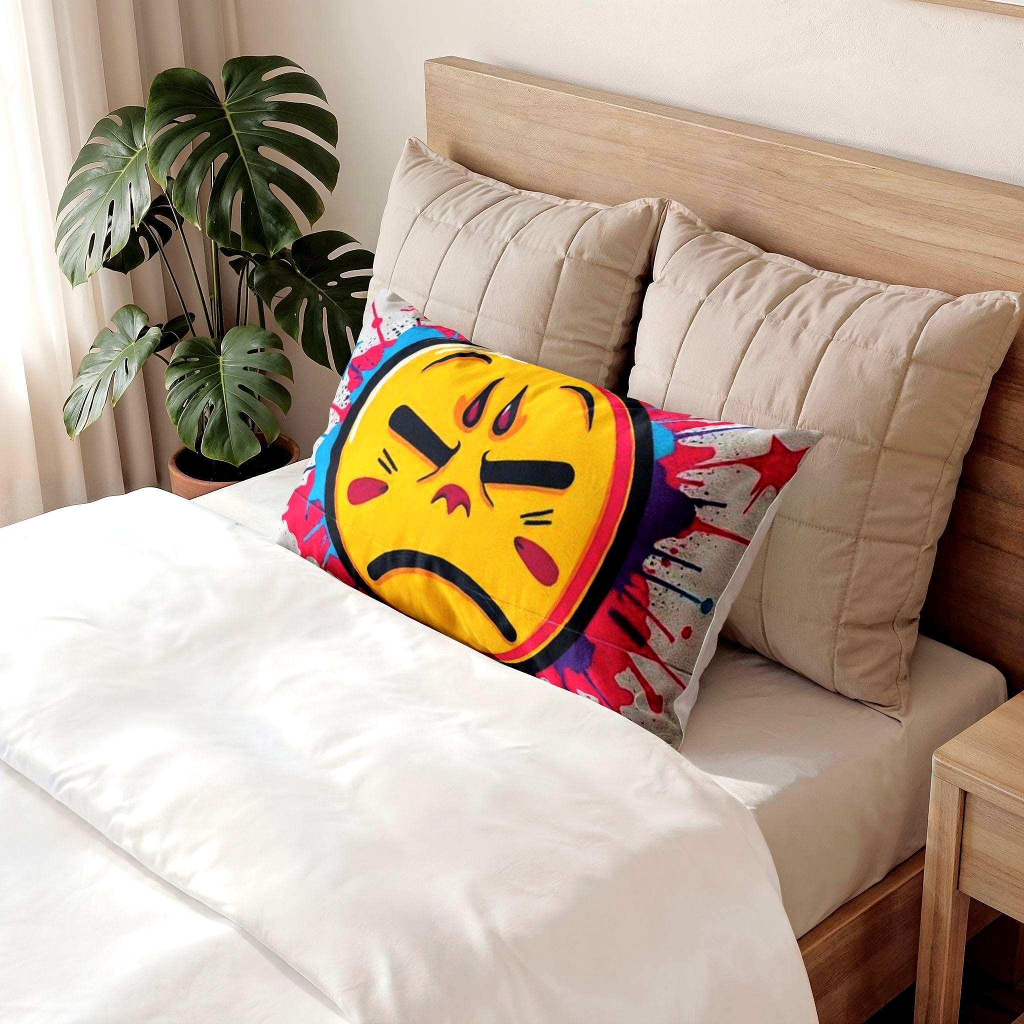 Graffiti Angry Face Cotton Pillow Sham | Urban Street Art Splash