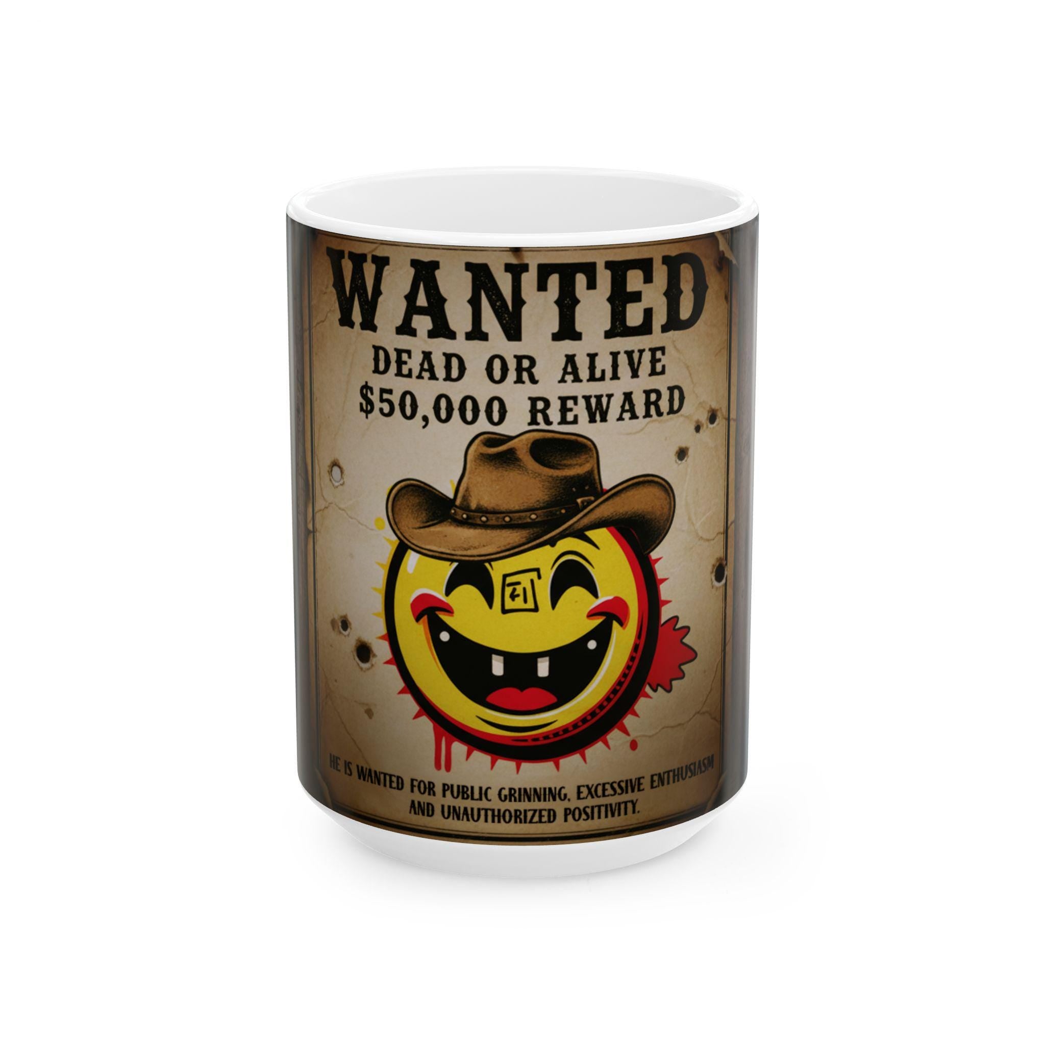 Smiley Outlaw Wanted Poster Mug | Ceramic Coffee Cup
