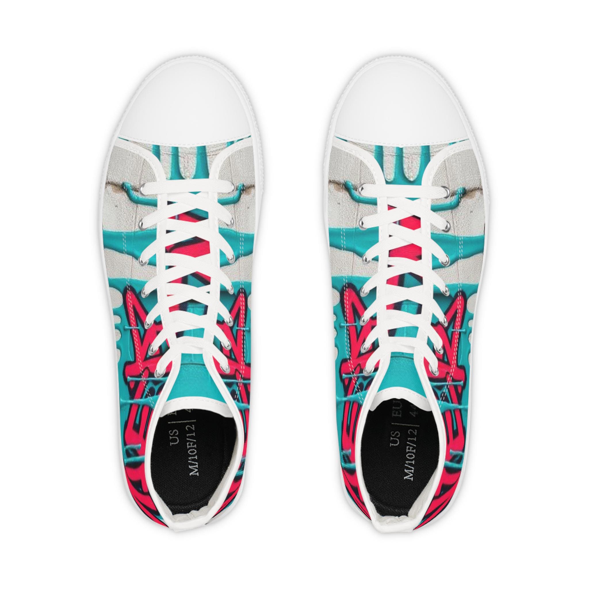 Teal Pink Street Graffiti Men's High Top Sneakers | Urban Skate Style