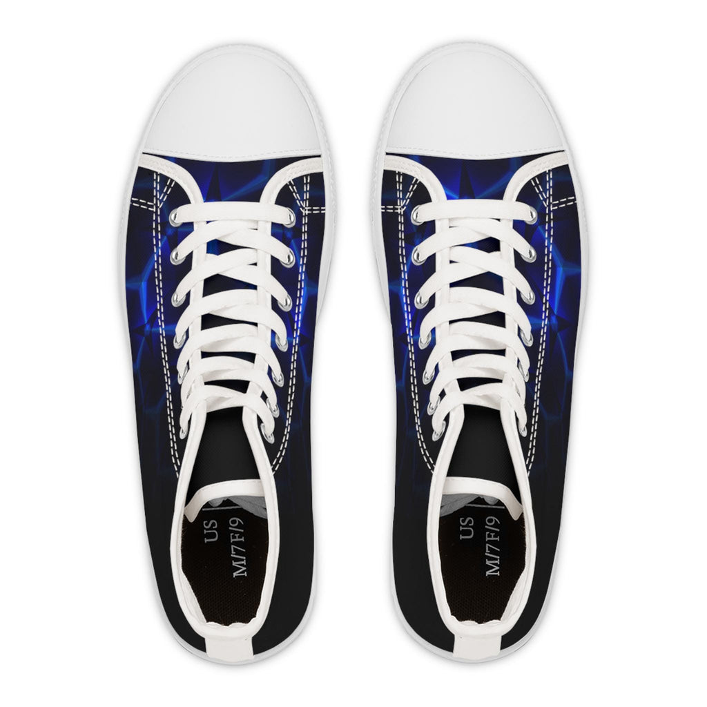 Blue Hexagon Circuit Women's High Top Sneakers | Geometric Pattern Athletic Shoes