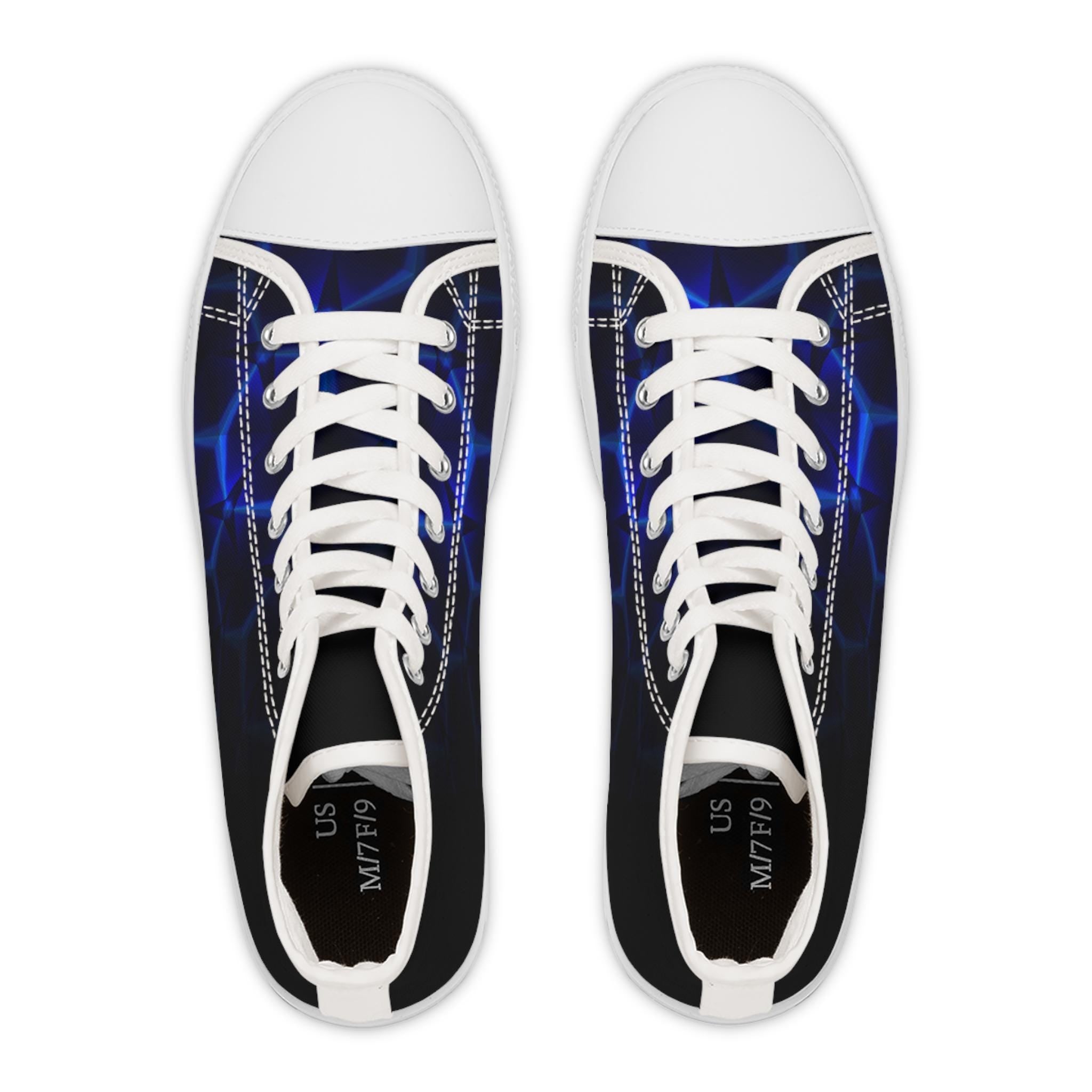 Blue Hexagon Circuit Women's High Top Sneakers | Geometric Pattern Athletic Shoes