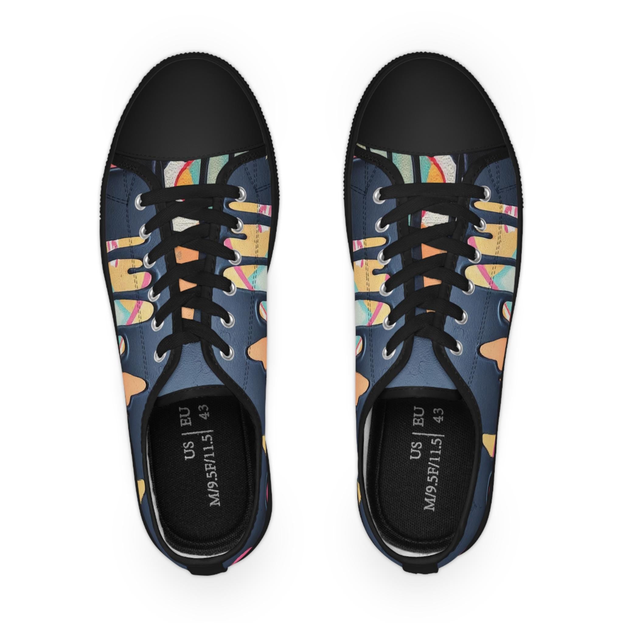 Paint Drip Pattern Men's Low Top Sneakers | Navy Patterned Canvas