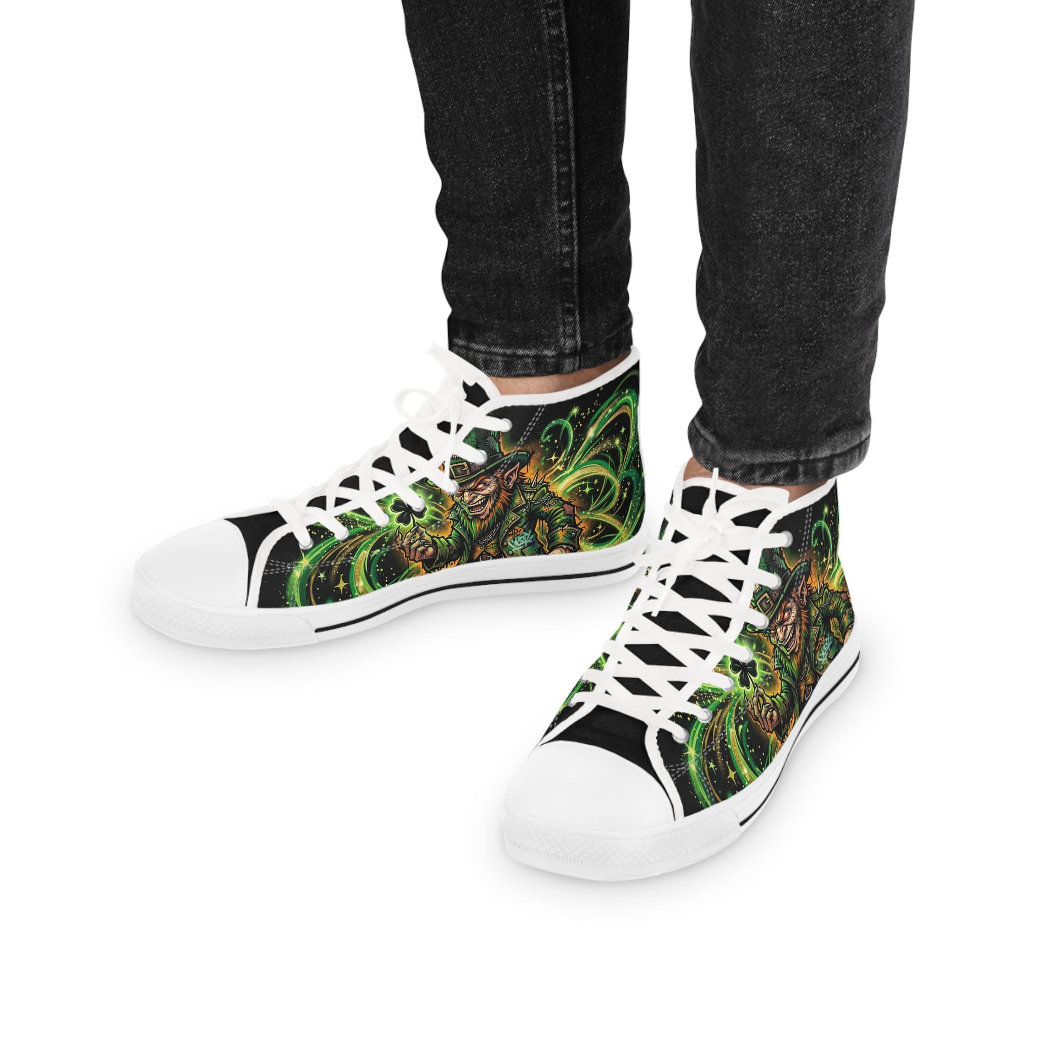 Green Evil Leprechaun High Top Sneakers | Nautical Sea Monster Shoes