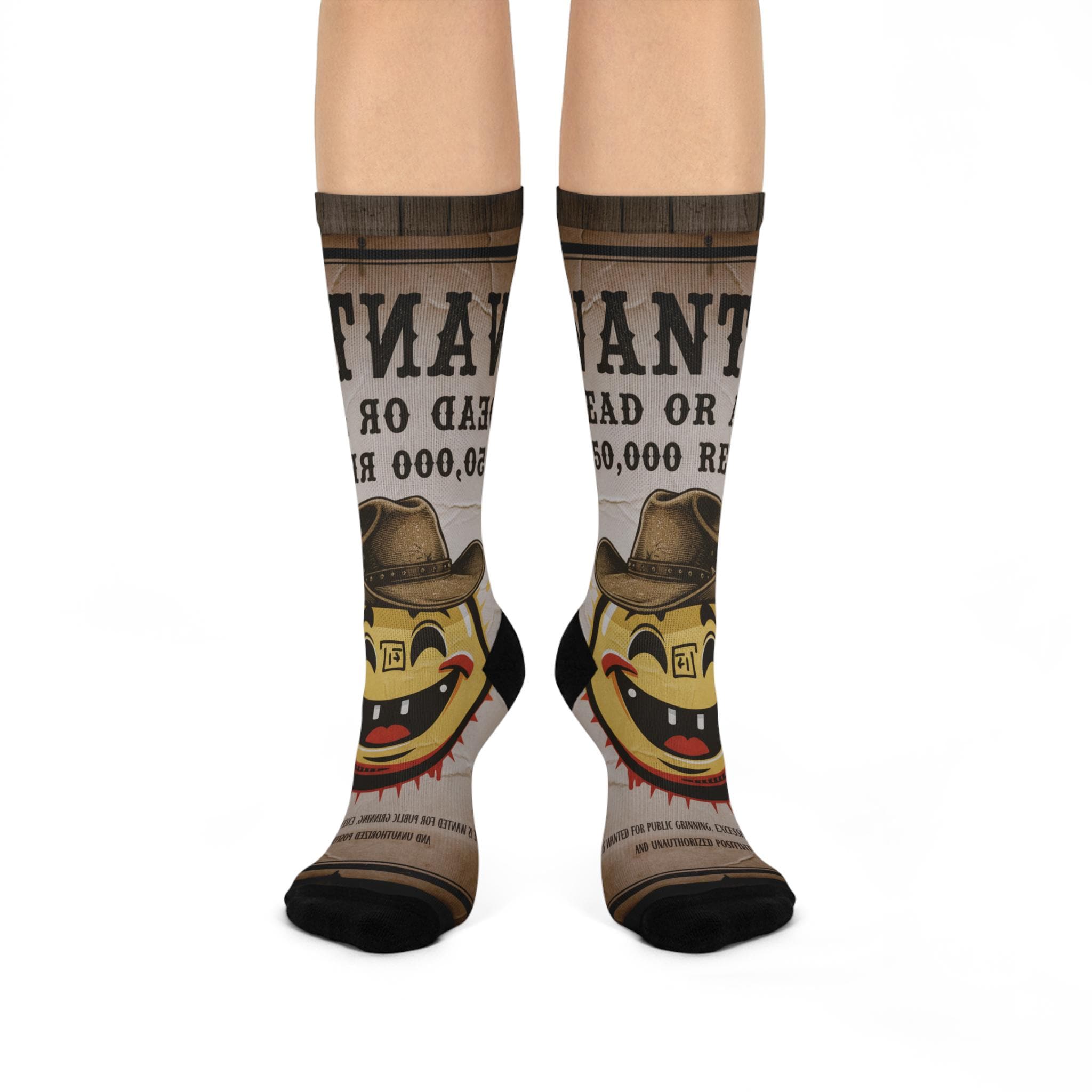 Wanted Poster Smiley Face Socks | Crew Socks