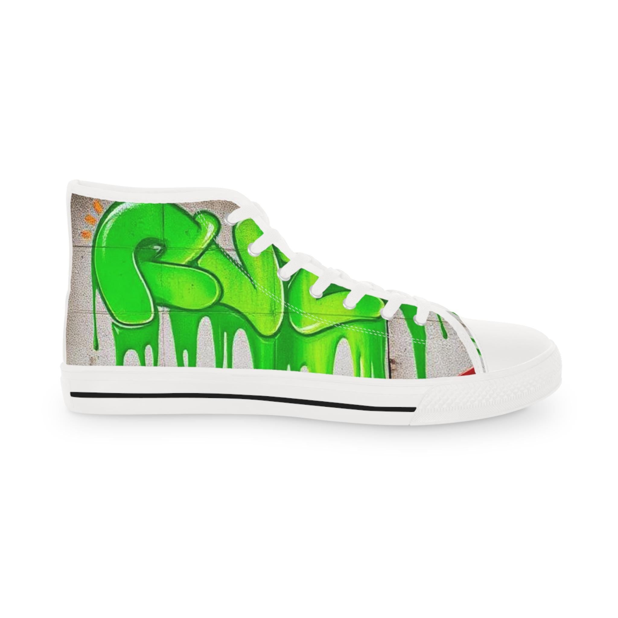 Green Paint Drip High Top Sneakers | Street Art Skate Shoes