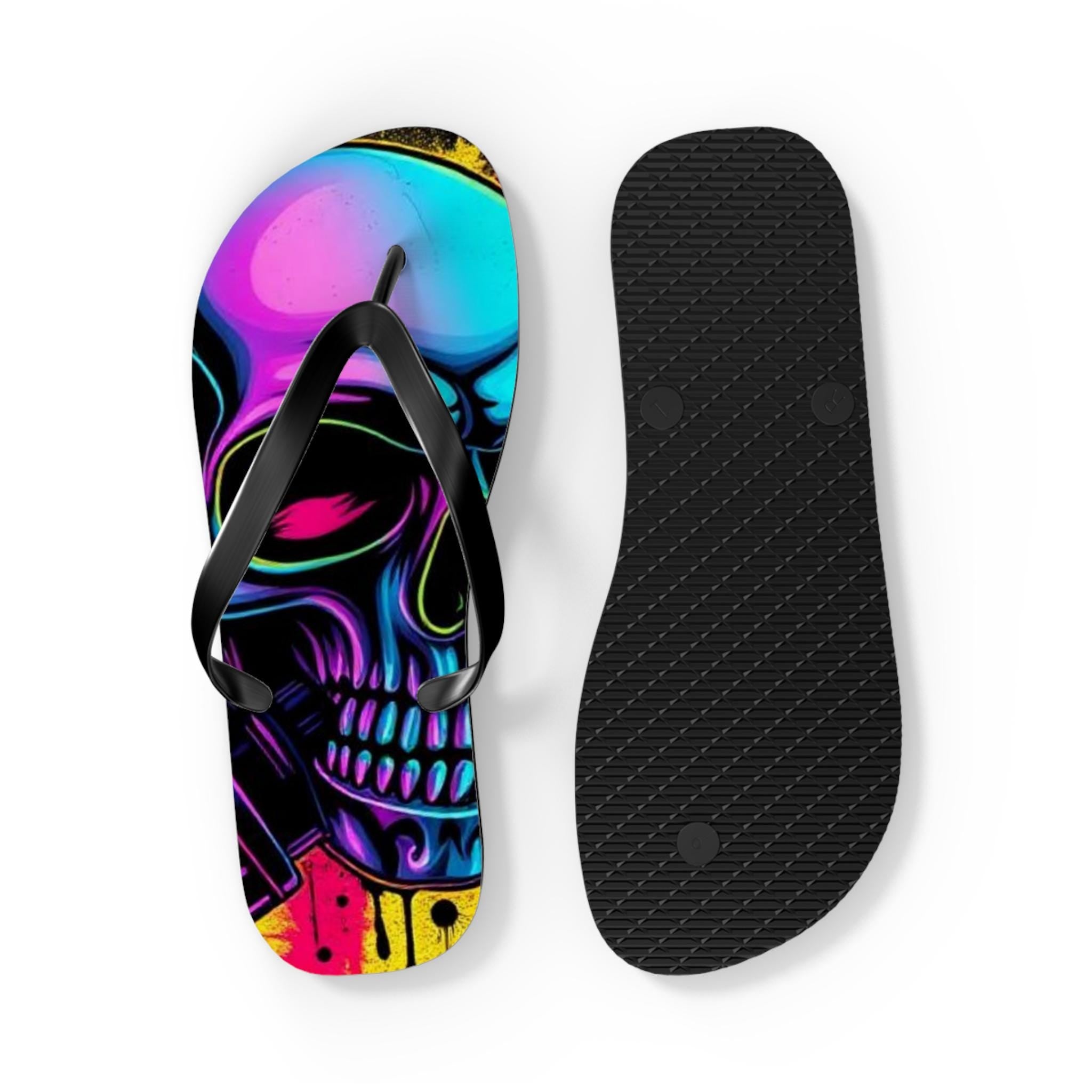 Neon Skull Flip Flops | Colorful Gothic Beach Sandals