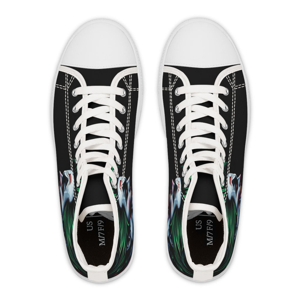 Joker Face Illustration Women's High Top Sneakers | Clown Villain Art, Black Green