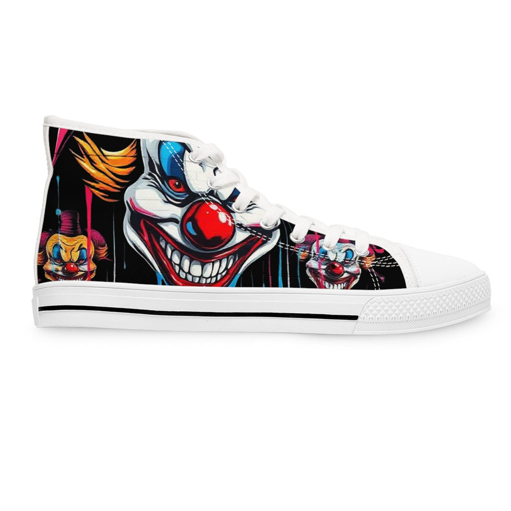 Scary Grinning Clown Women's High Top Sneakers | Horror Face, Colorful Creepy Art