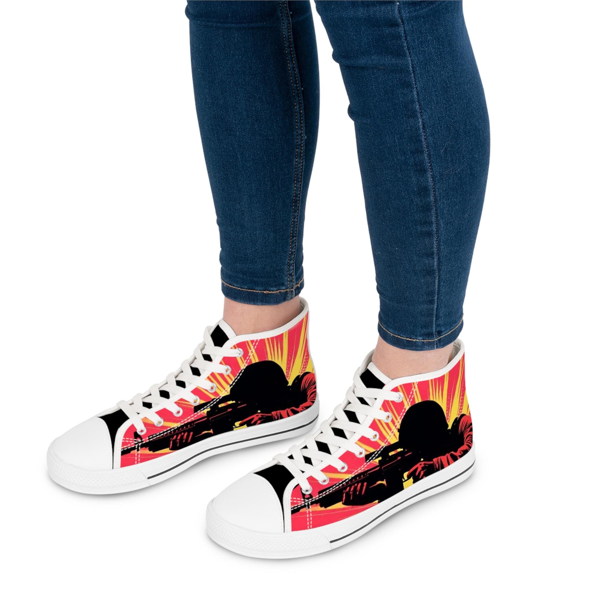 Sunburst Soldier Graphic Women's High Top Sneakers | Music Rocker Shoes