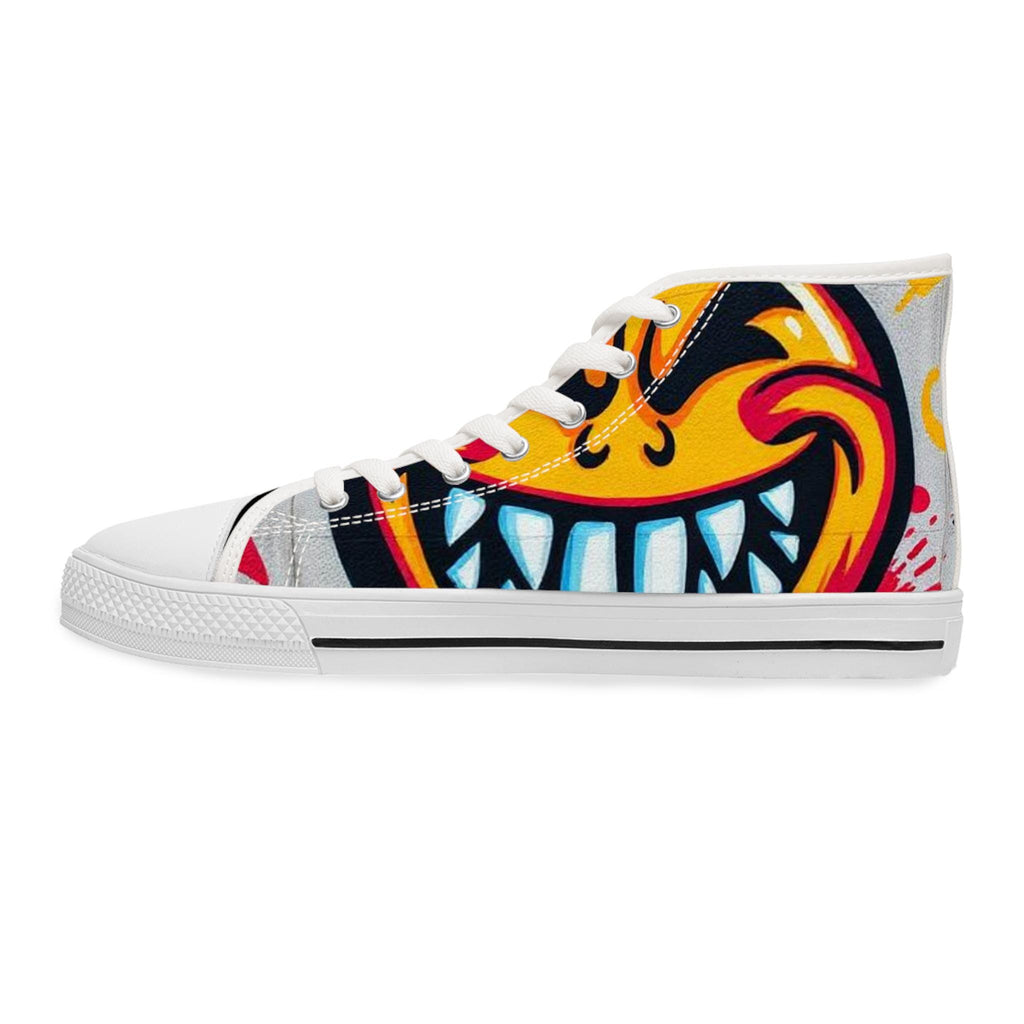 Evil Smile Graffiti Emoji Women's High Top Sneakers | Bold Streetwear Art Print