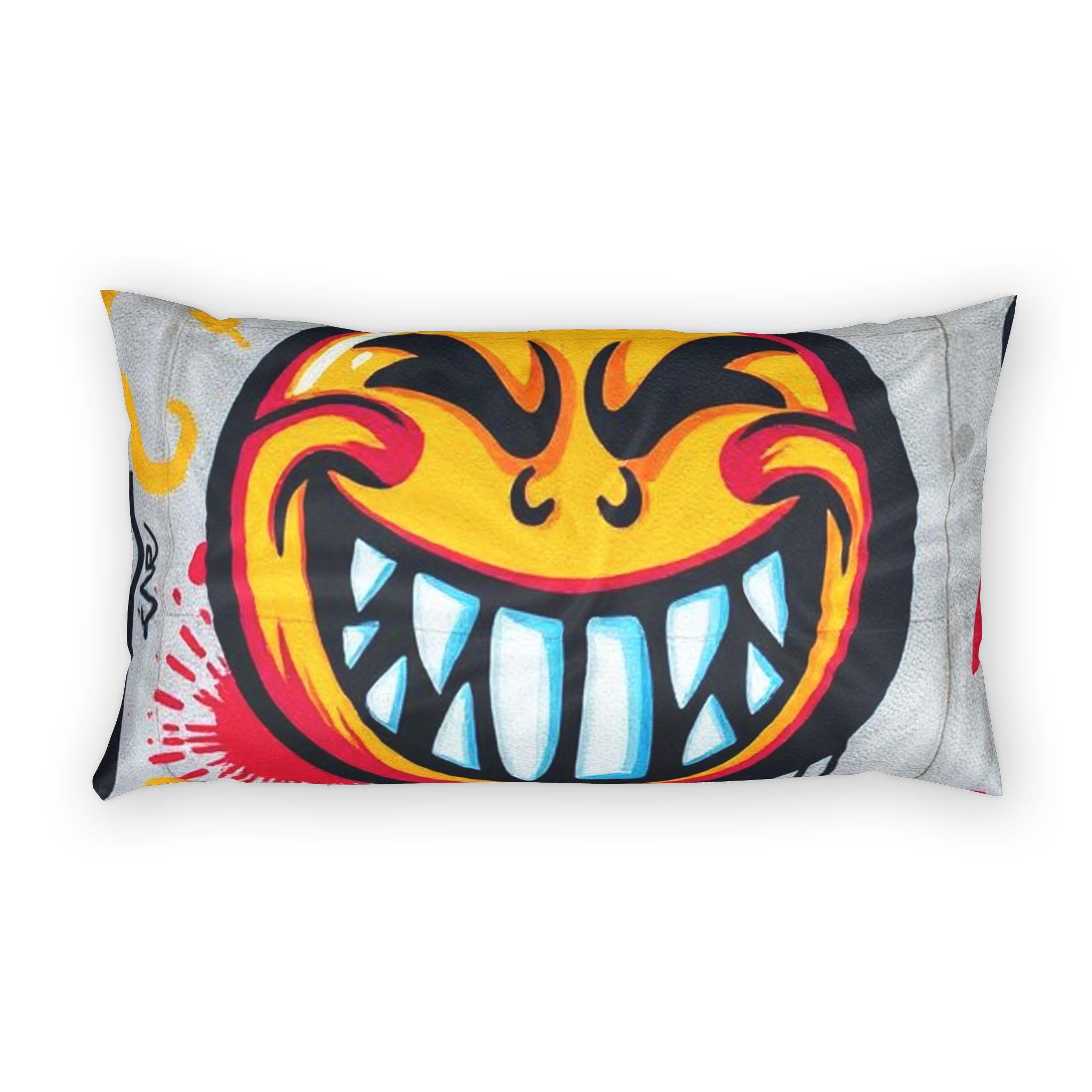 Grinning Graffiti Face Cotton Pillow Sham | Urban Street Art Smiley