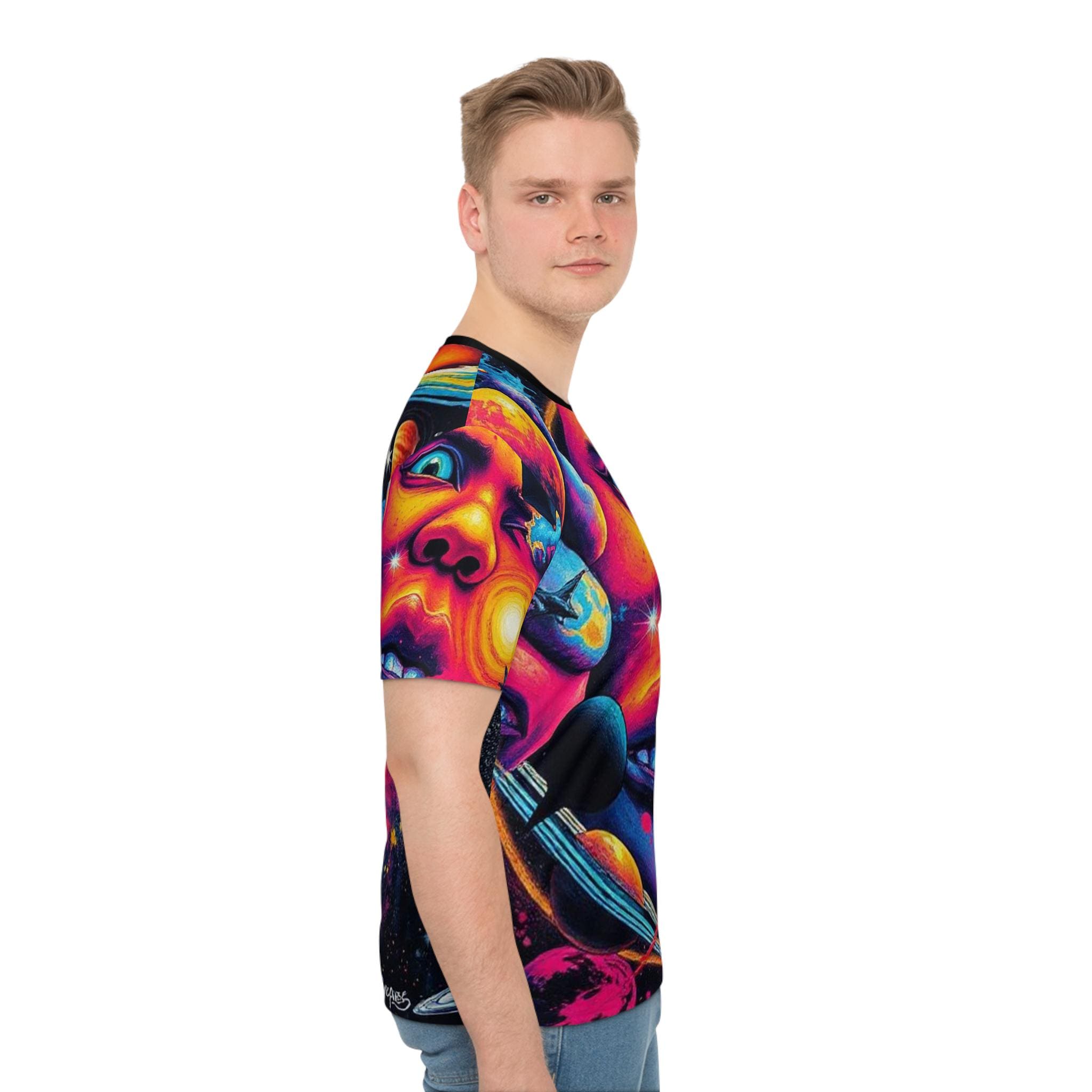 Psychedelic Space Face cosmic planets T-Shirt | All-over print