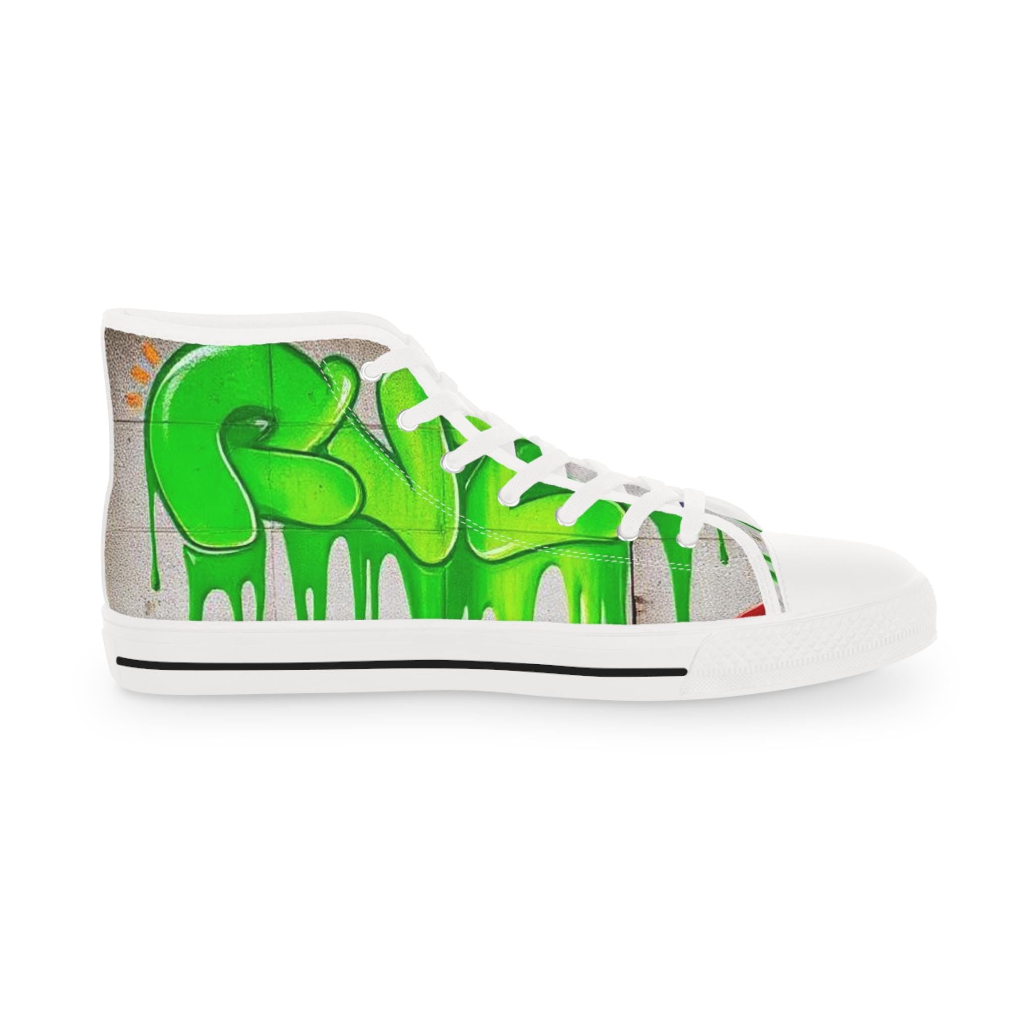 Green Paint Drip High Top Sneakers | Street Art Skate Shoes