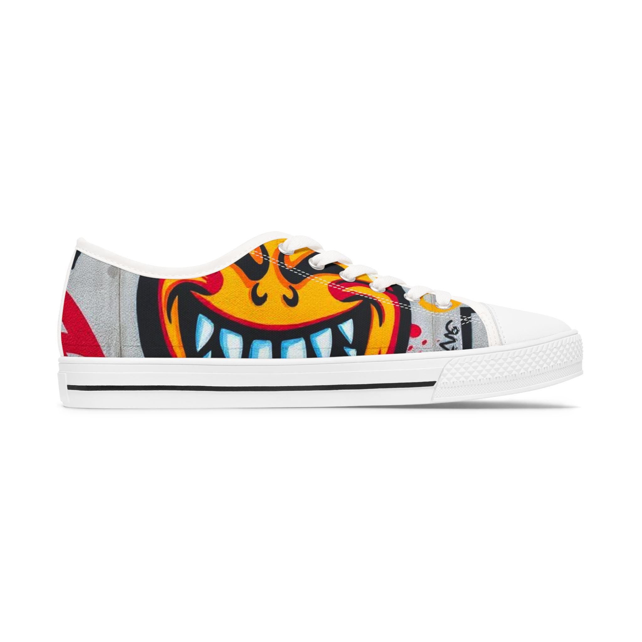 Evil Smile Graffiti Emoji Face Women's Low Top Sneakers | Street Art Graffiti Print