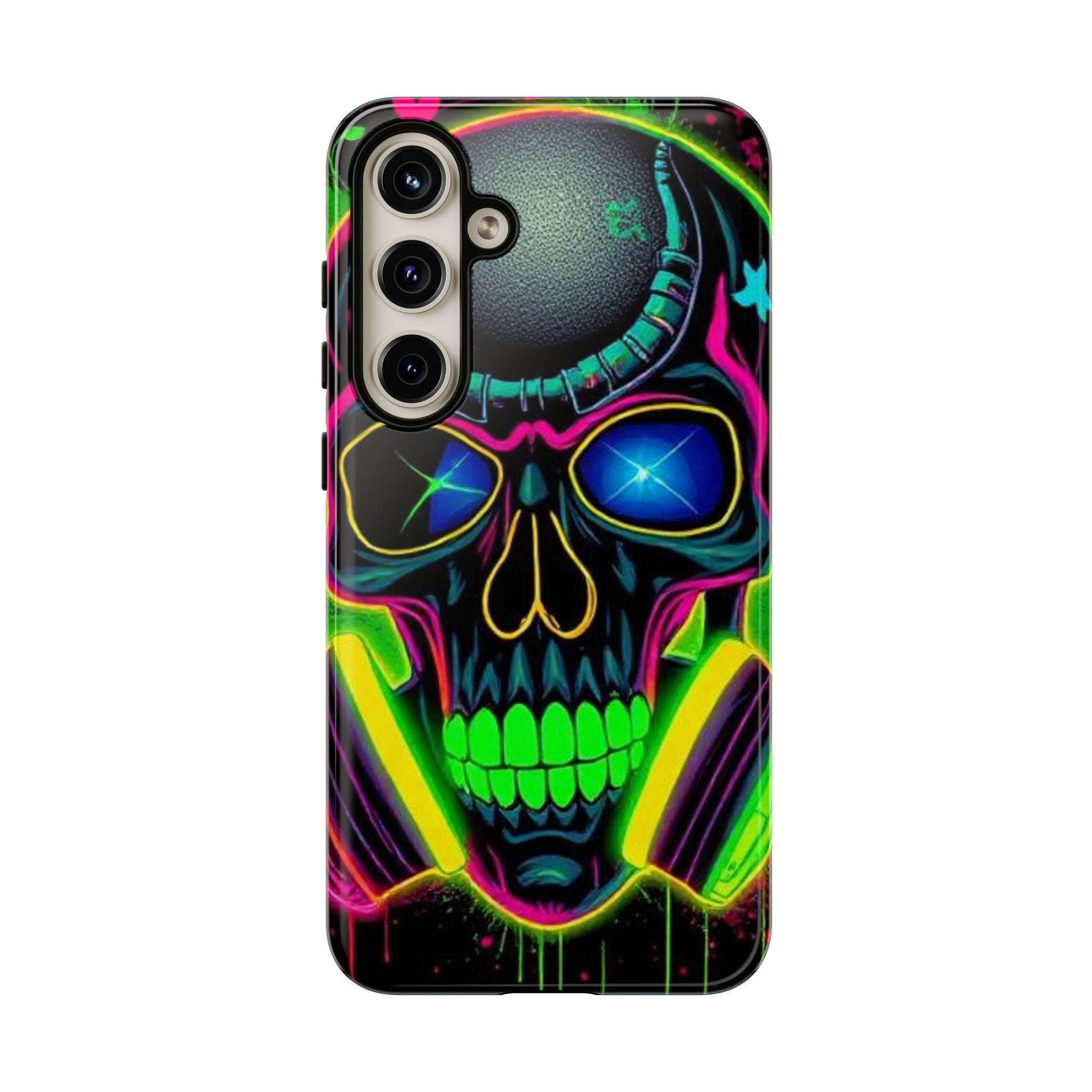 Neon Green Graffiti Skull Hard Shell Phone Case