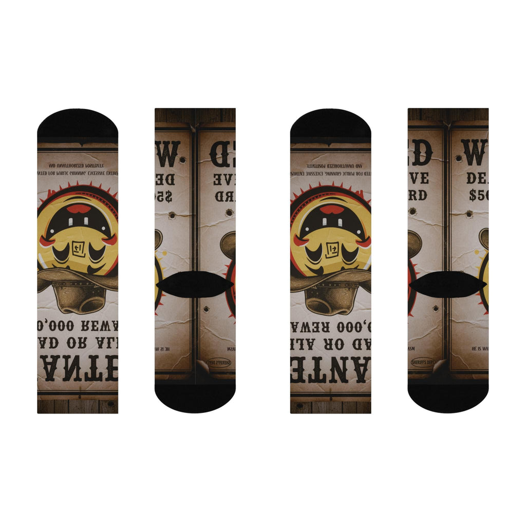 Wanted Poster Smiley Face Socks | Crew Socks