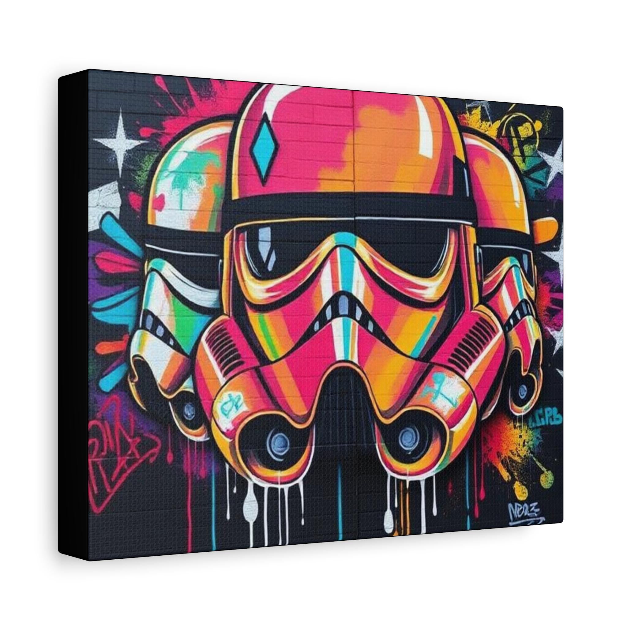 Neon Graffiti Space Trooper Canvas | Matte Stretched Wall Art