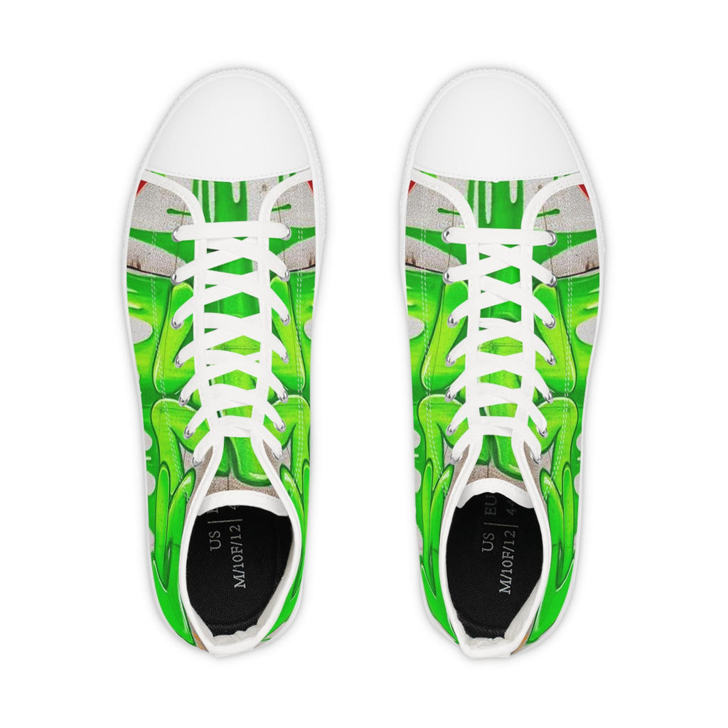 Green Paint Drip High Top Sneakers | Street Art Skate Shoes