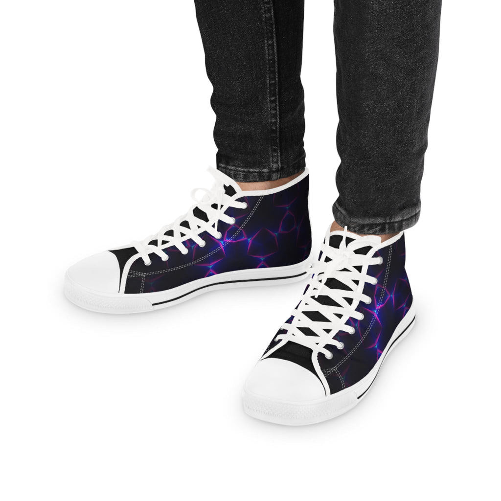 Neon Plasma Pattern High Top Sneakers | Purple Electric Wave Shoes