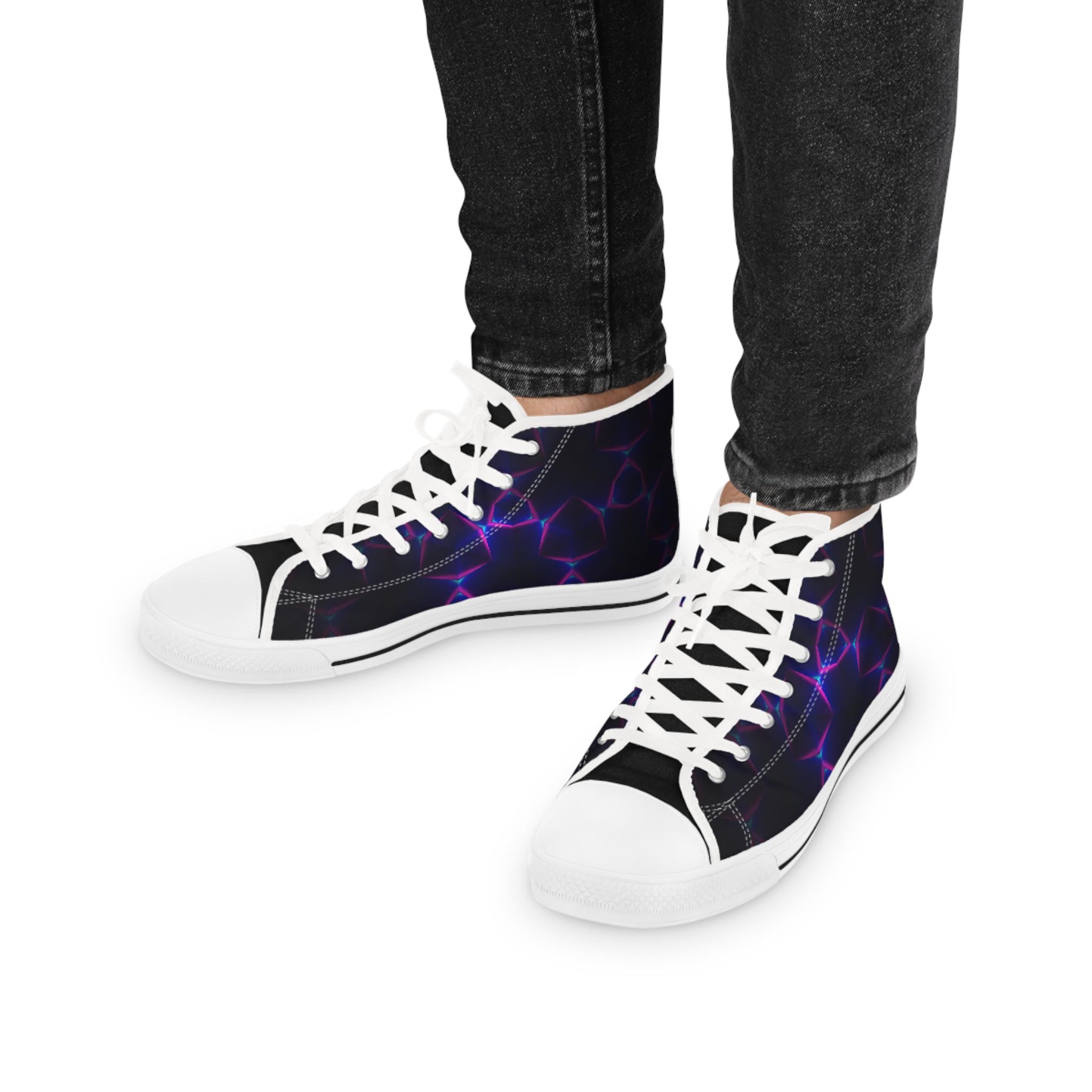 Neon Plasma Pattern High Top Sneakers | Purple Electric Wave Shoes