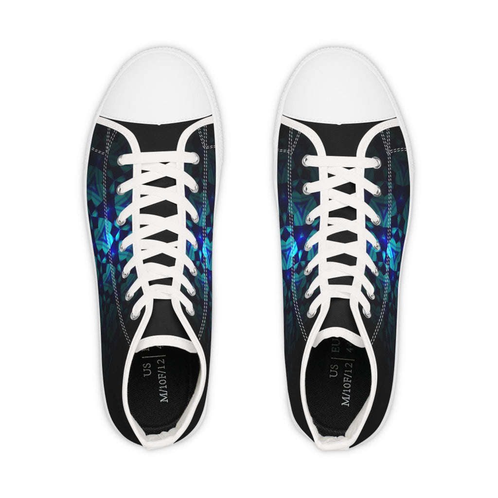 Teal Geometric Mosaic High Top Sneakers | Abstract Pattern Canvas Shoes