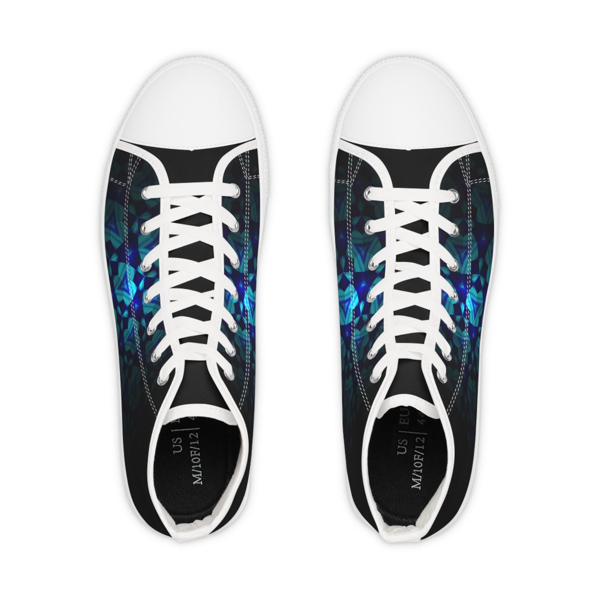 Teal Geometric Mosaic High Top Sneakers | Abstract Pattern Canvas Shoes