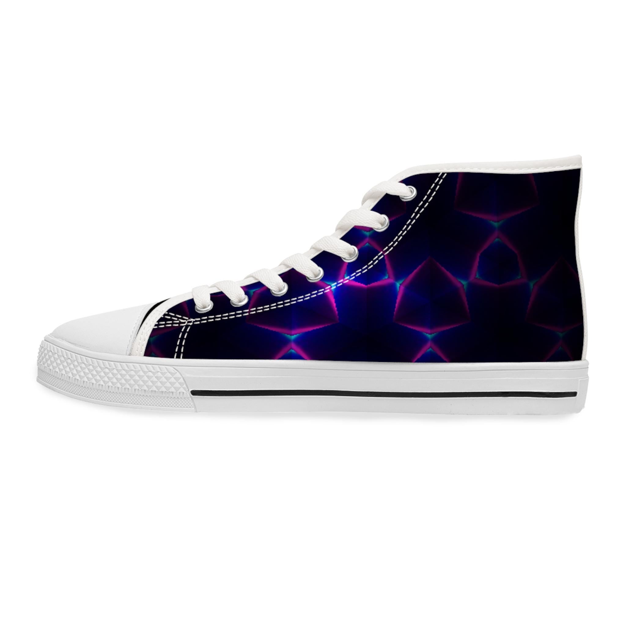 Neon Plasma Pattern Women's High Top Sneakers | Purple Electric Design