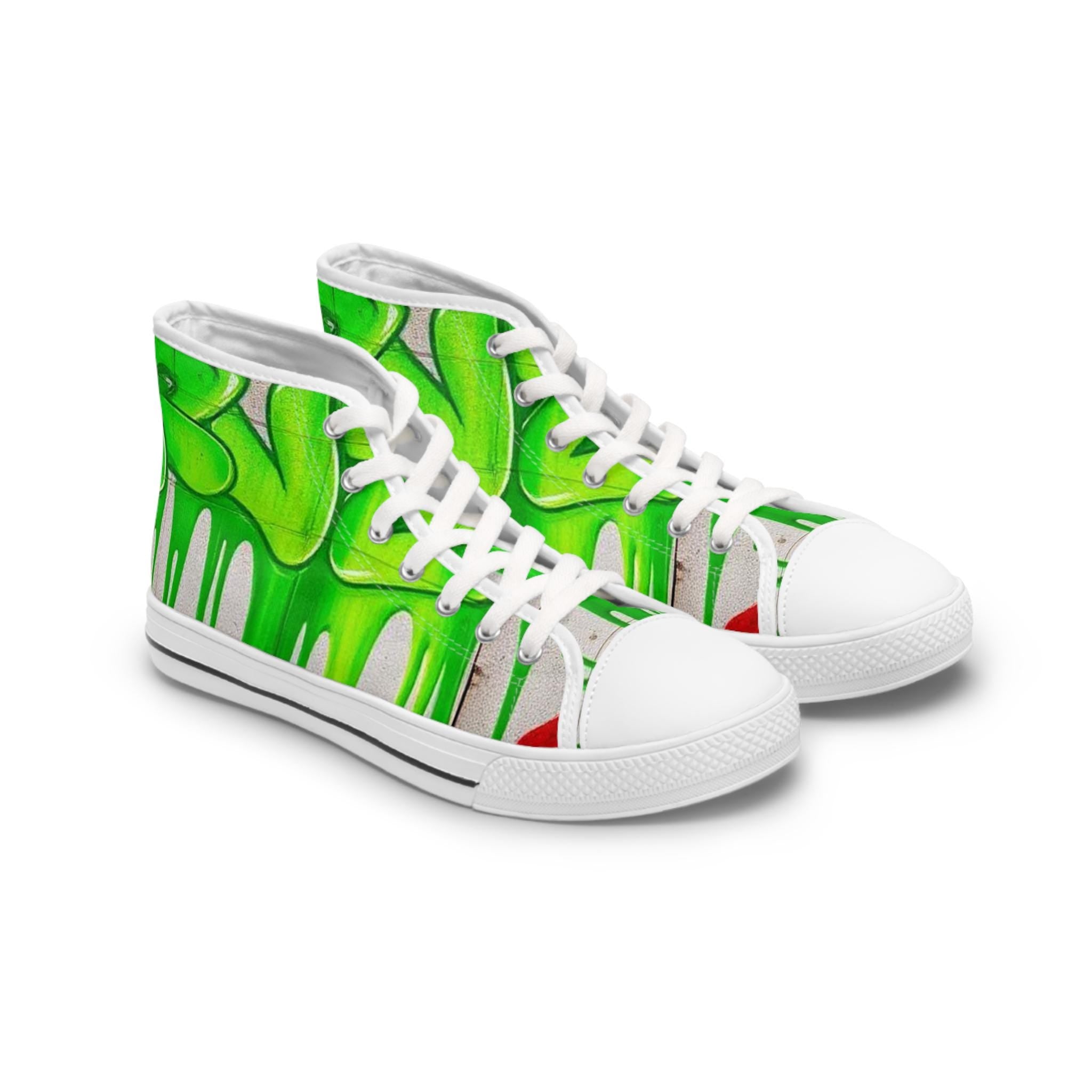Green Paint Drip High Top Sneakers | Custom Art Canvas Shoes