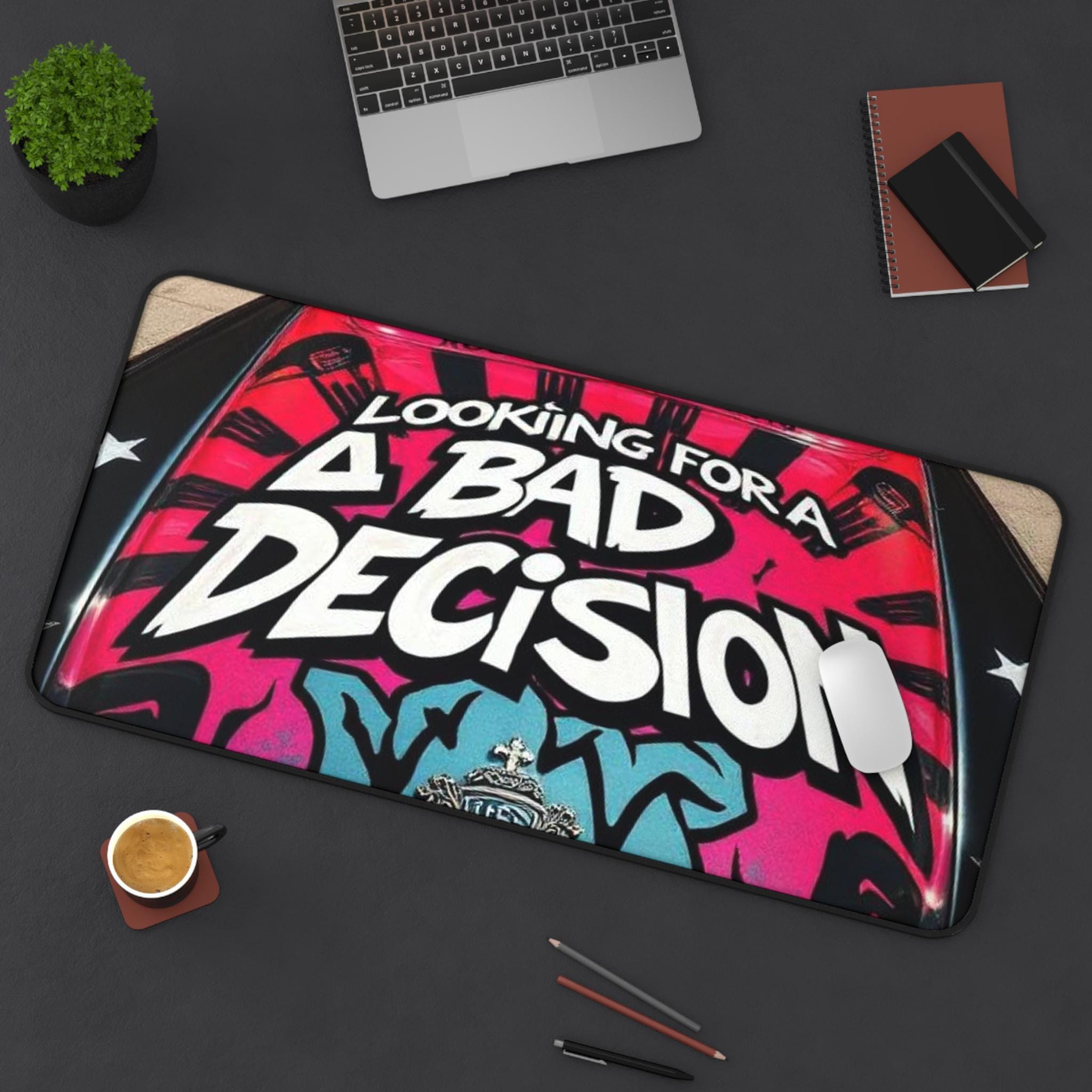 Looking For A Bad Decision Desk Mat | Retro Graffiti Car Hood Design