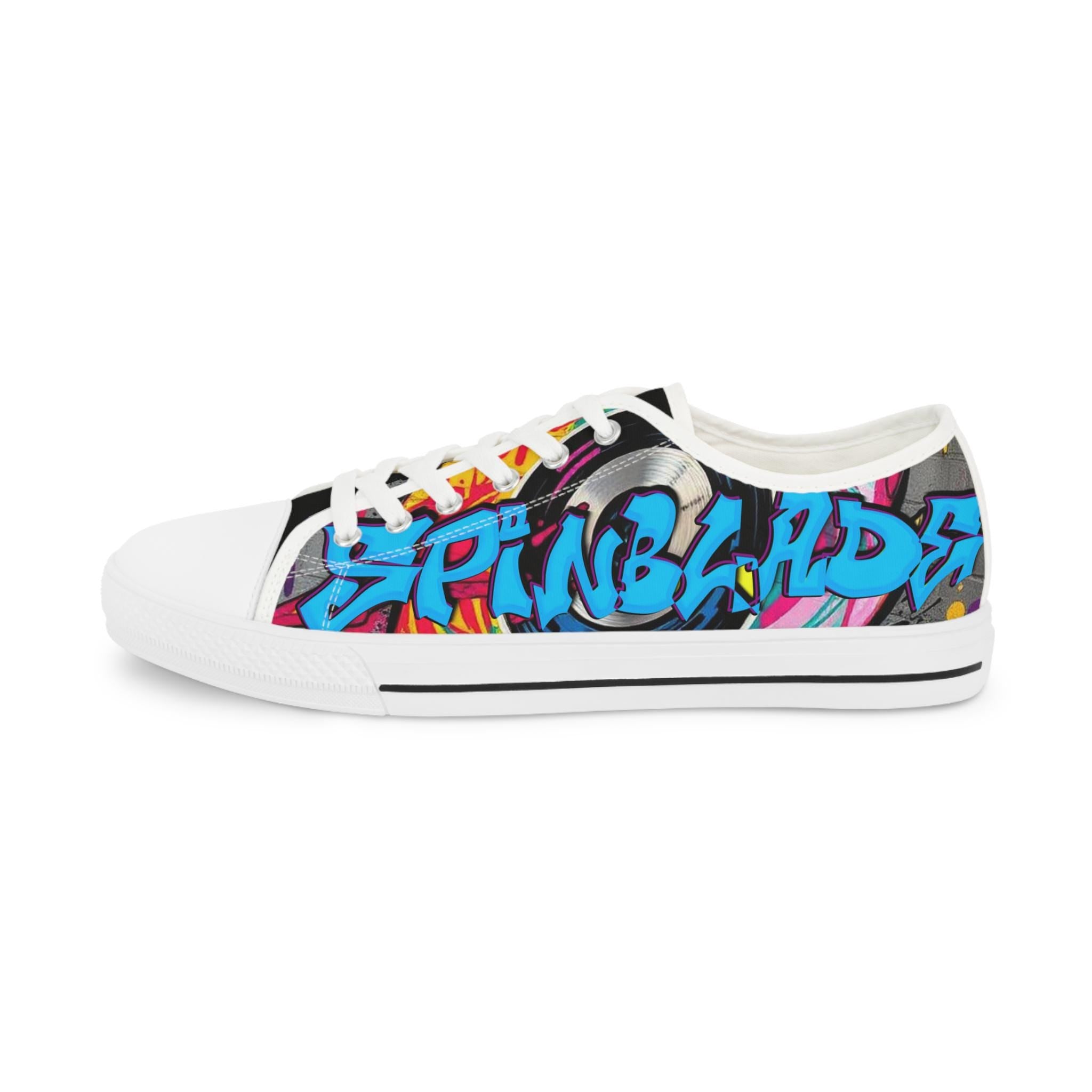 Blue Graffiti Street Art Sneakers | Low Top Canvas Shoes