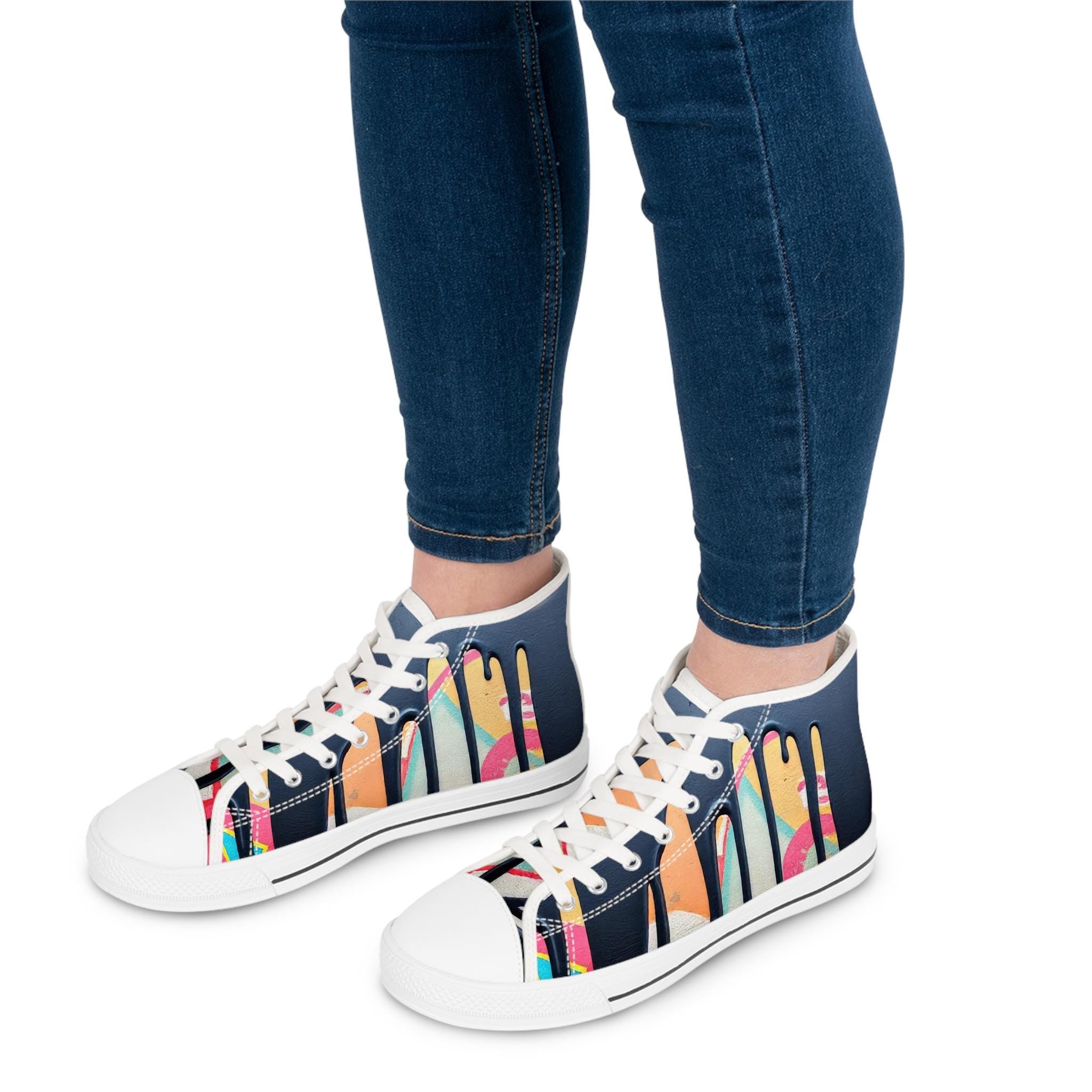Paint Drip Pattern Sneakers Women's High Top Sneakers | Colorful Graffiti Art