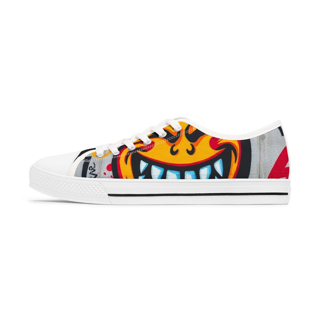 Evil Smile Graffiti Emoji Face Women's Low Top Sneakers | Street Art Graffiti Print