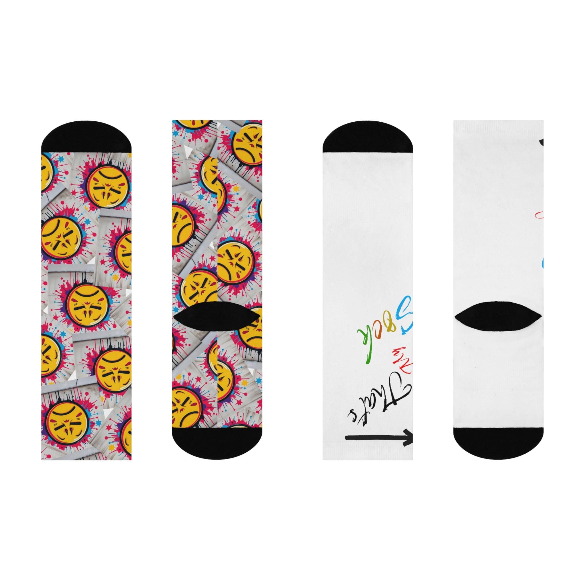 Emoji Pattern Crew Socks | Cushioned Knit, Black Toe