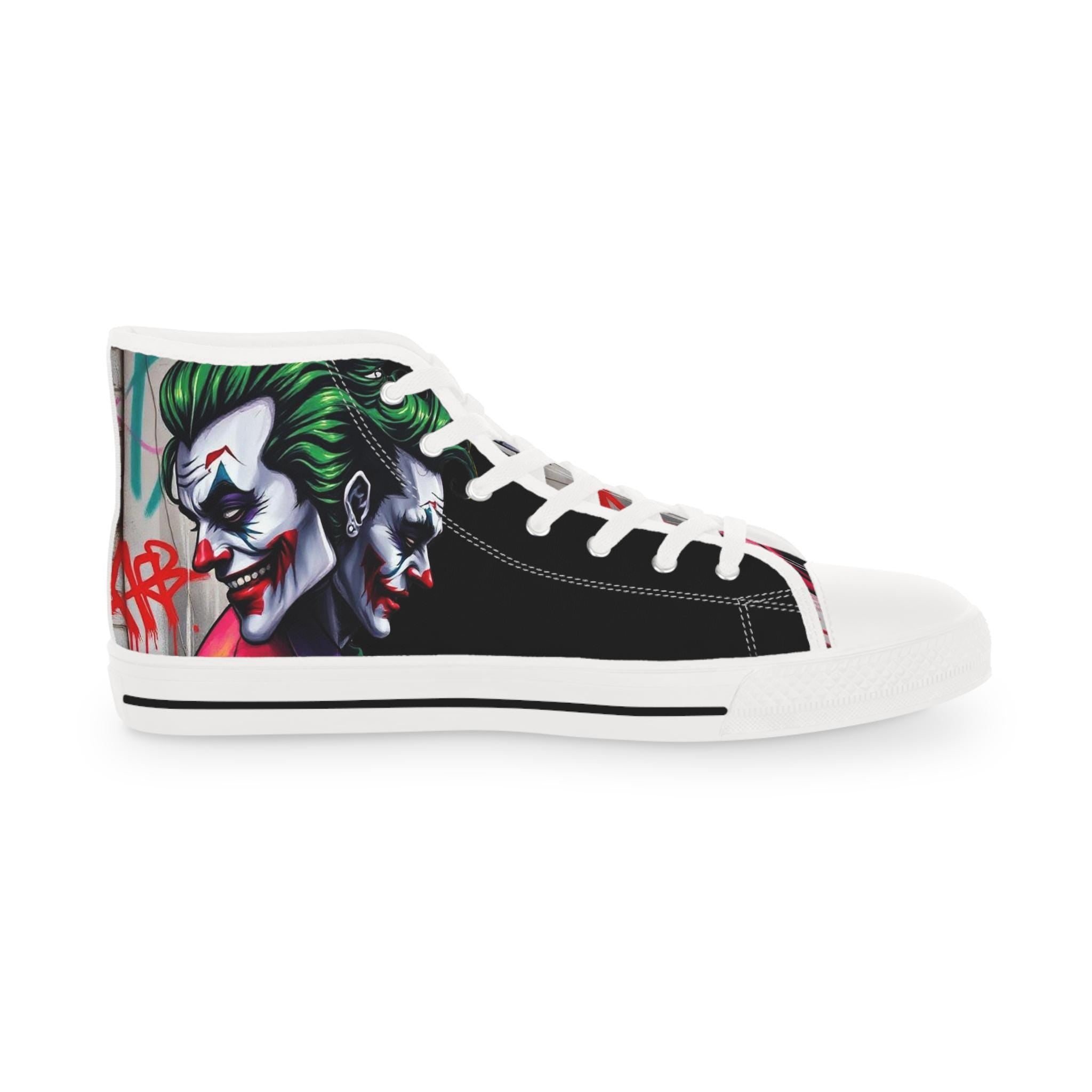 Men's Joker Clown Face High Top Sneakers, Comic Book Art Footwear