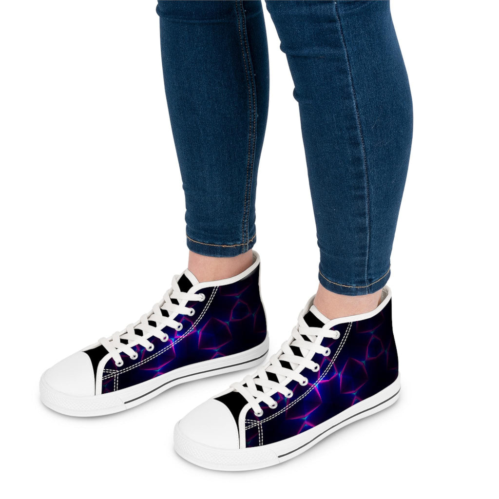 Neon Plasma Pattern Women's High Top Sneakers | Purple Electric Design