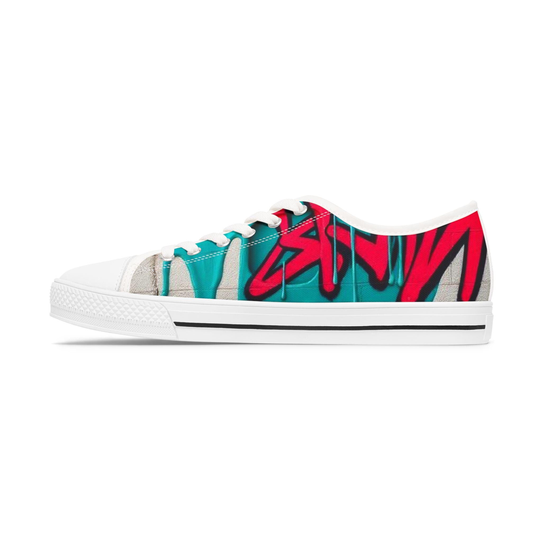 Teal Pink Street Graffiti Women's Low Top Sneakers | Street Art Canvas Shoes