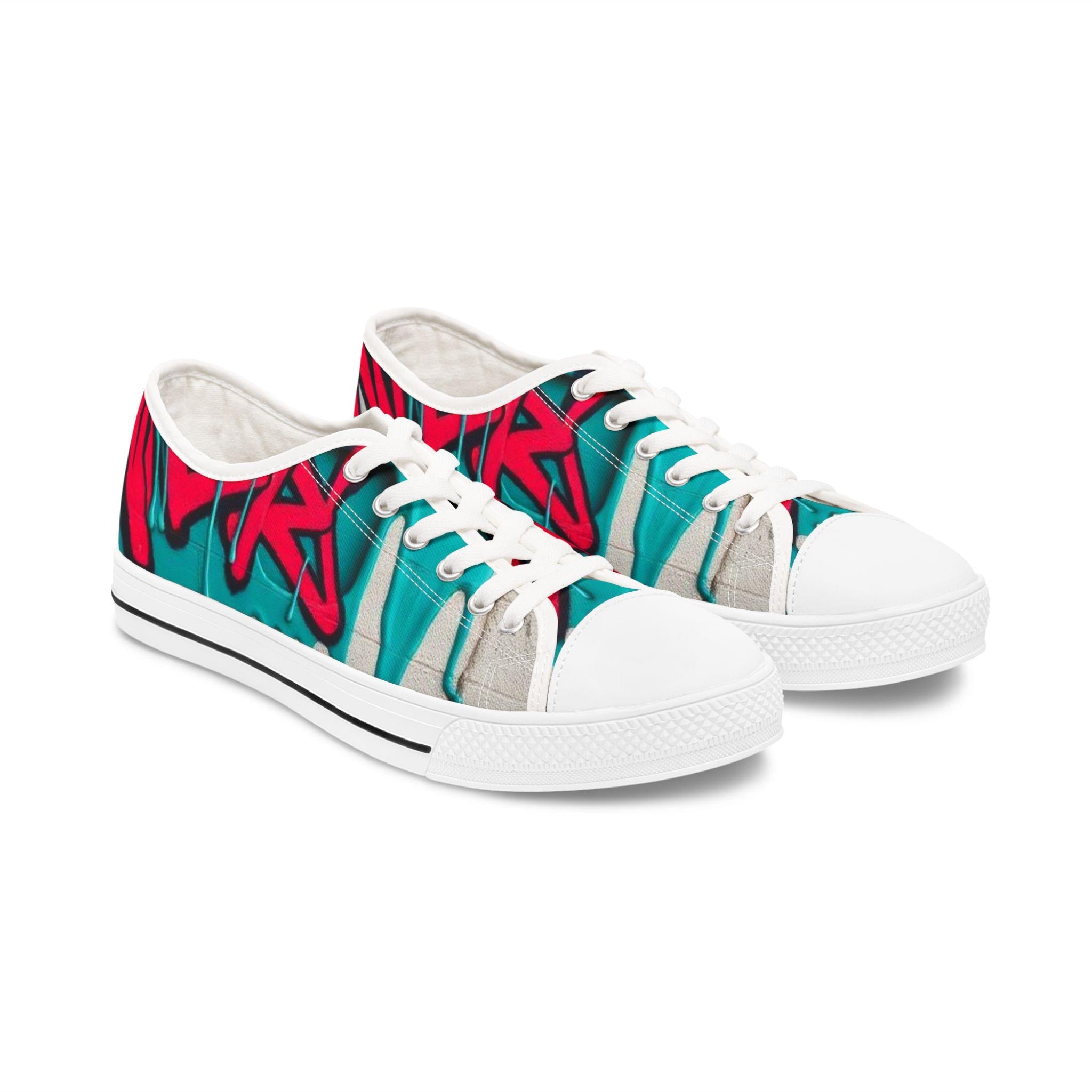 Teal Pink Street Graffiti Women's Low Top Sneakers