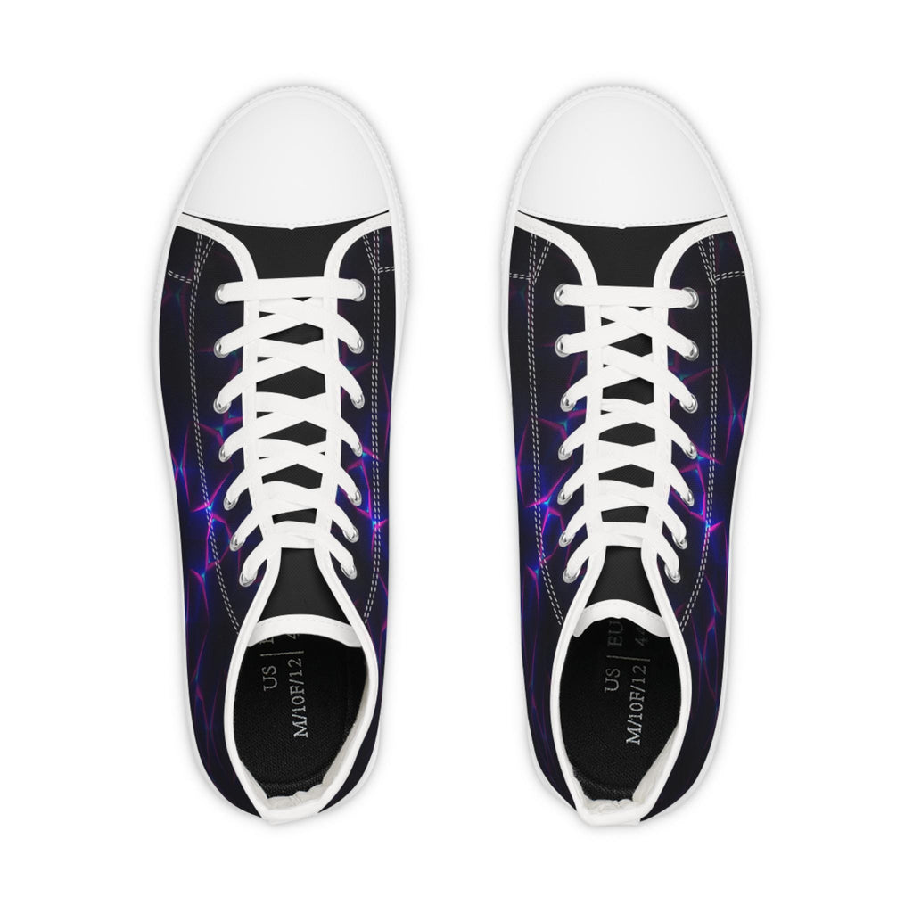 Neon Plasma Pattern High Top Sneakers | Purple Electric Wave Shoes