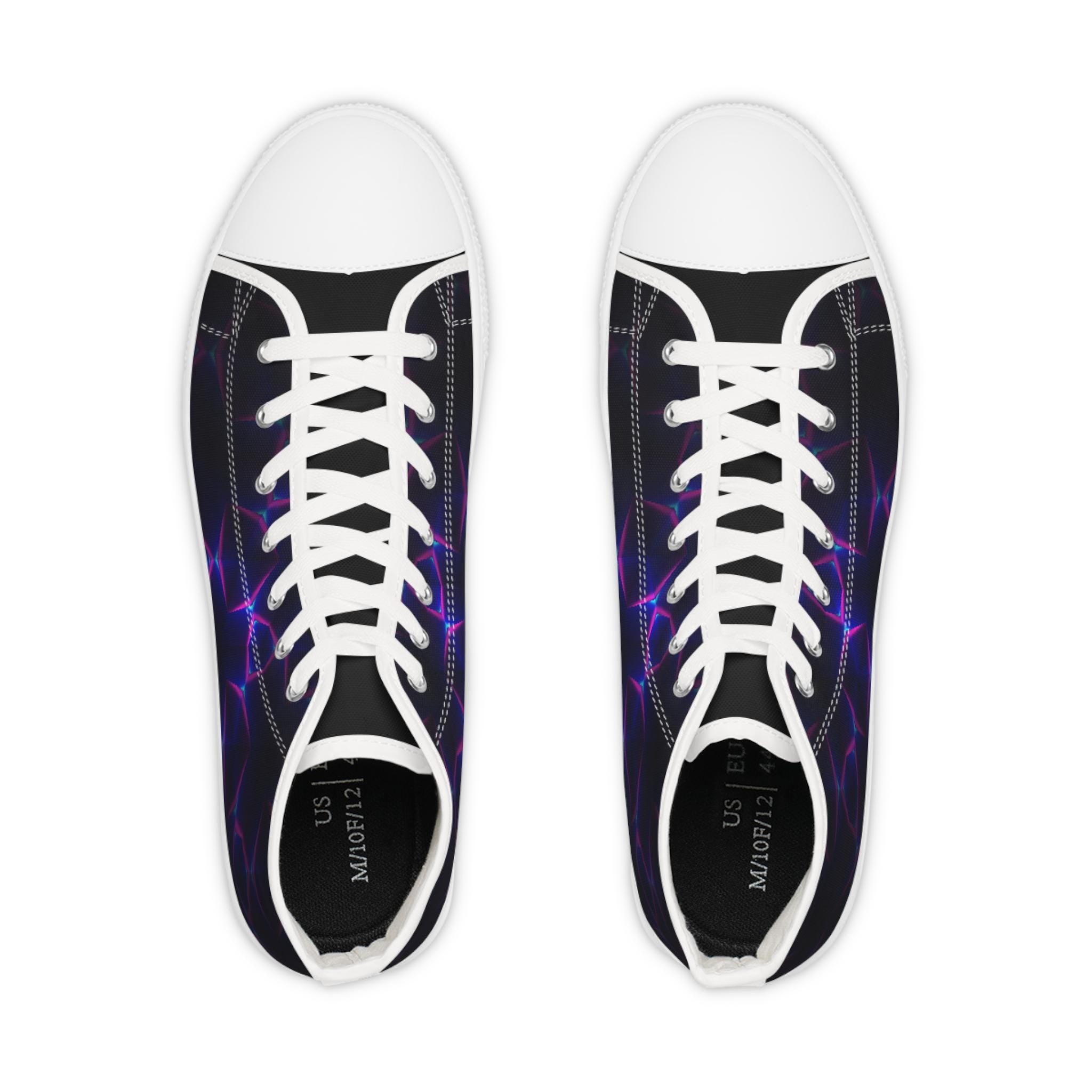 Neon Plasma Pattern High Top Sneakers | Purple Electric Wave Shoes