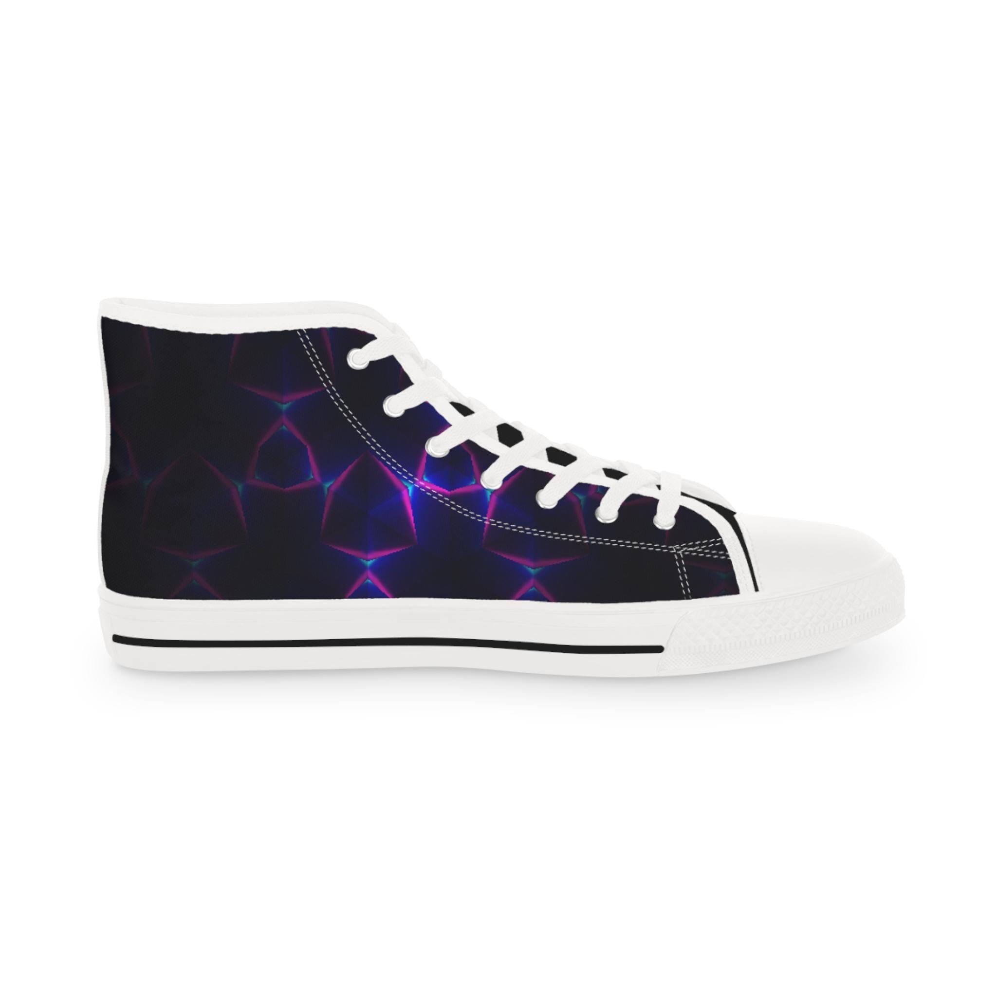 Neon Plasma Pattern High Top Sneakers | Purple Electric Wave Shoes