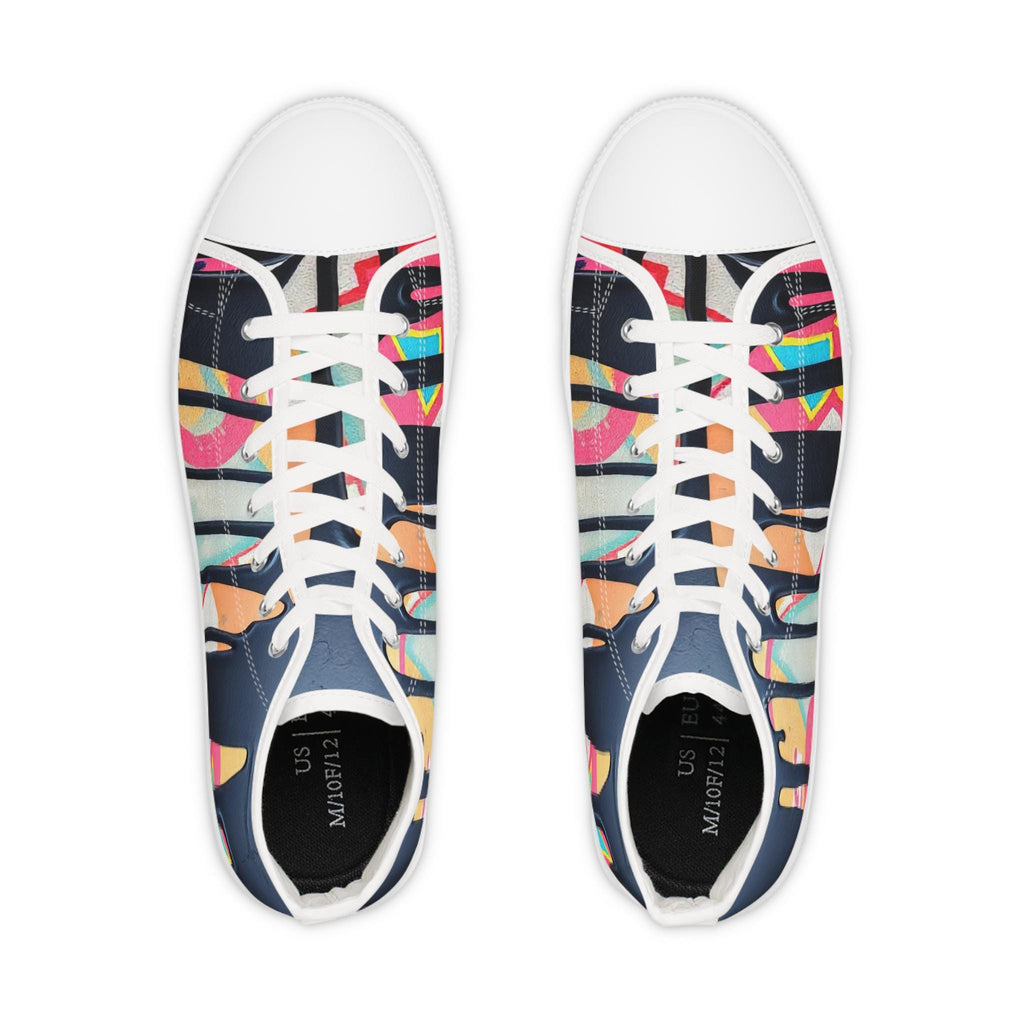 Paint Drip Pattern Men's High Top Sneakers | Navy Pink Canvas Shoes
