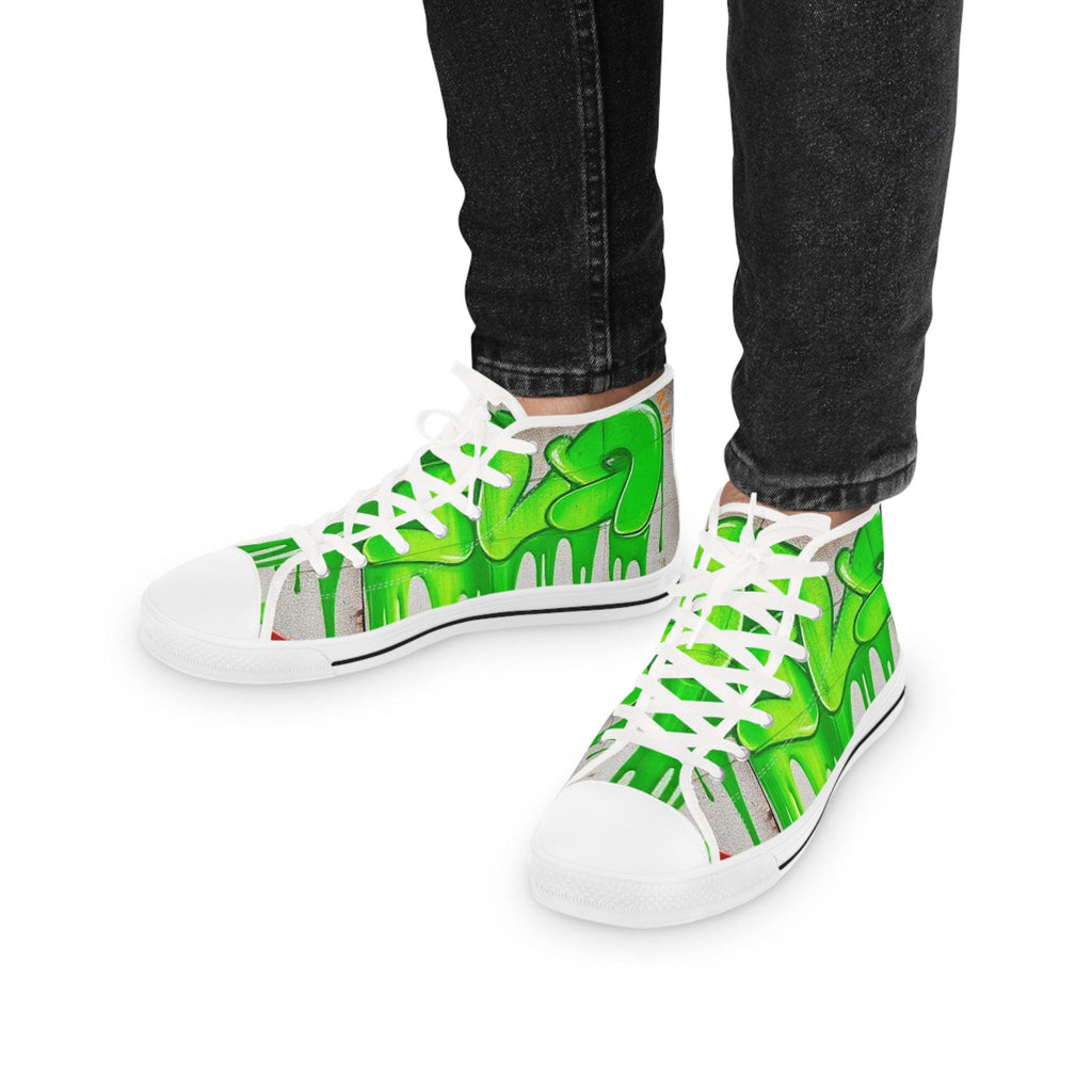 Green Paint Drip High Top Sneakers | Street Art Skate Shoes