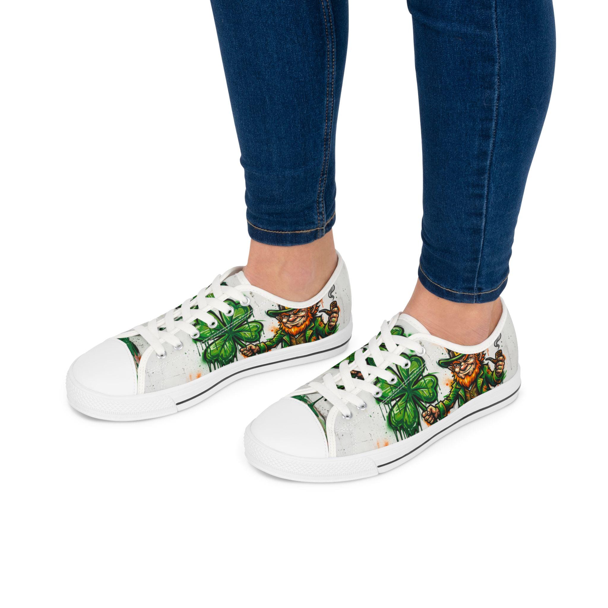 Leprechaun and Shamrock Women's Low Top Sneakers | St. Patrick's Day Shoes