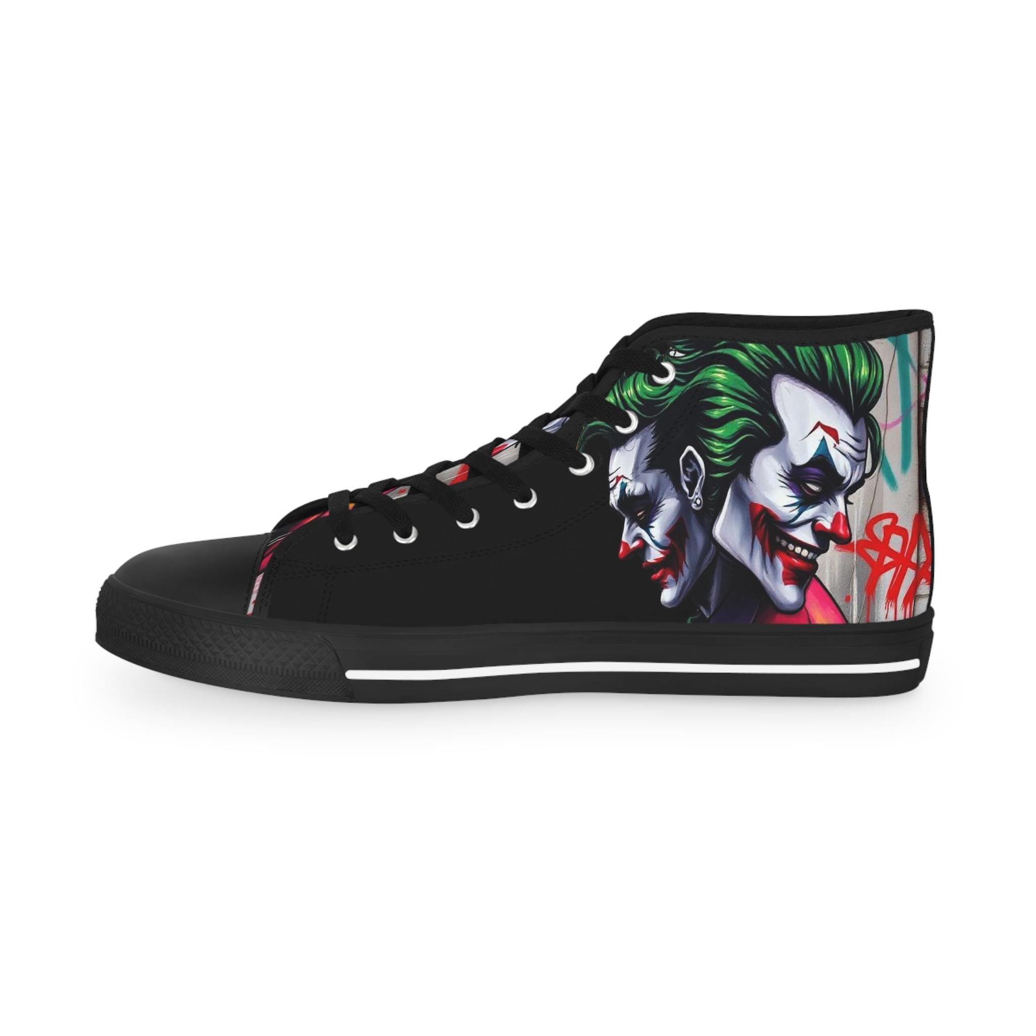 Men's Joker Clown Face High Top Sneakers, Comic Book Art Footwear