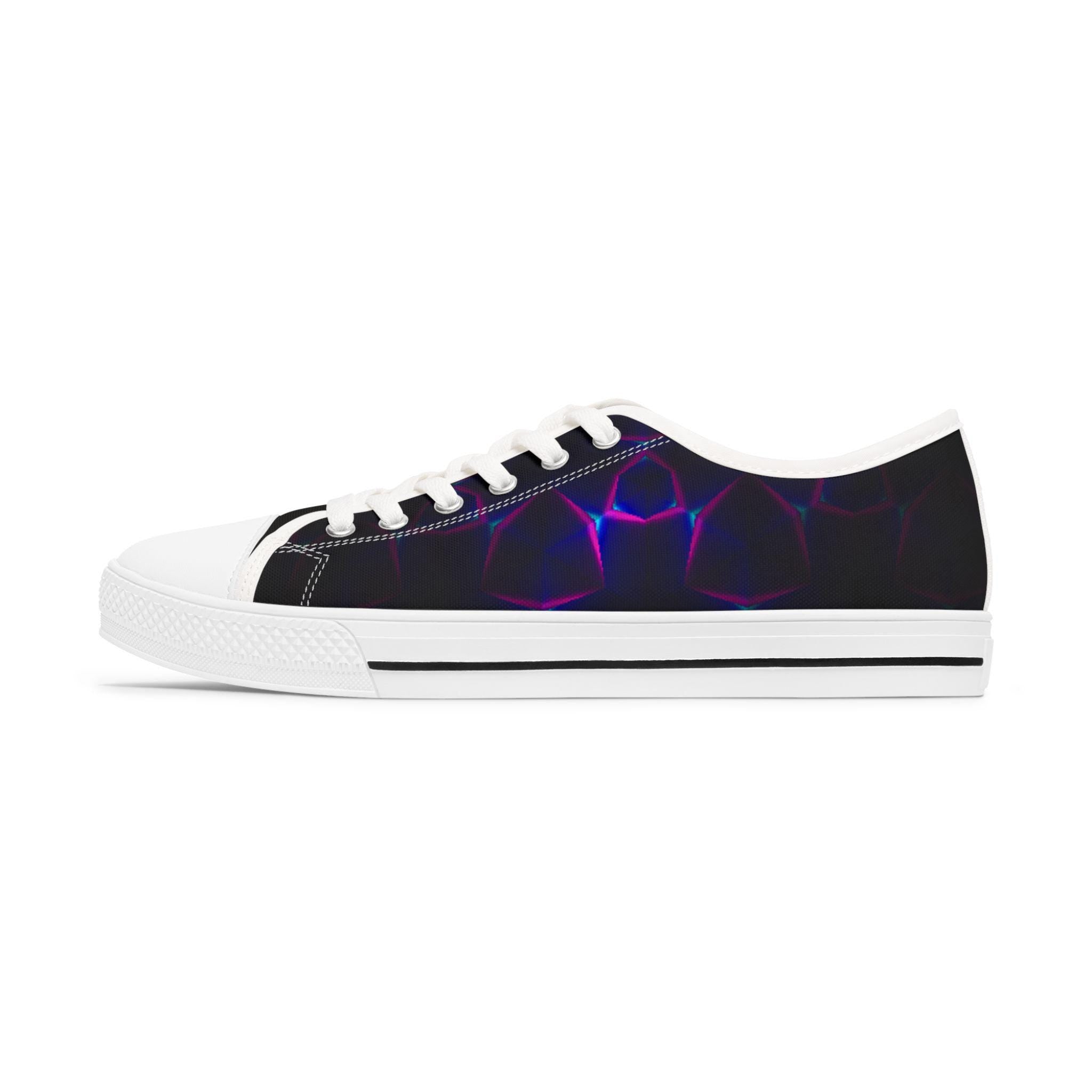 Neon Plasma Pattern Women's Low Top Sneakers | Purple Blue Galaxy Circles