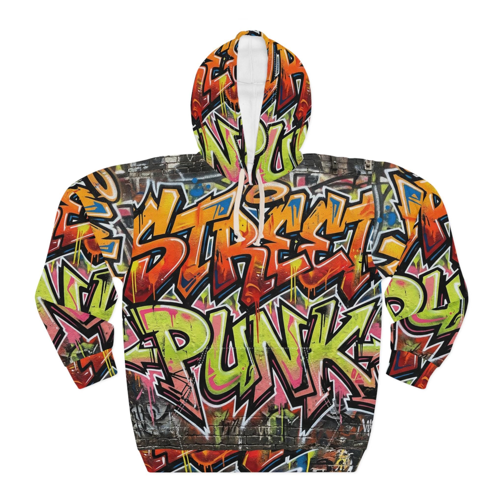 Street Punk Graffiti Hoodie | All-Over Print Urban Art Pullover