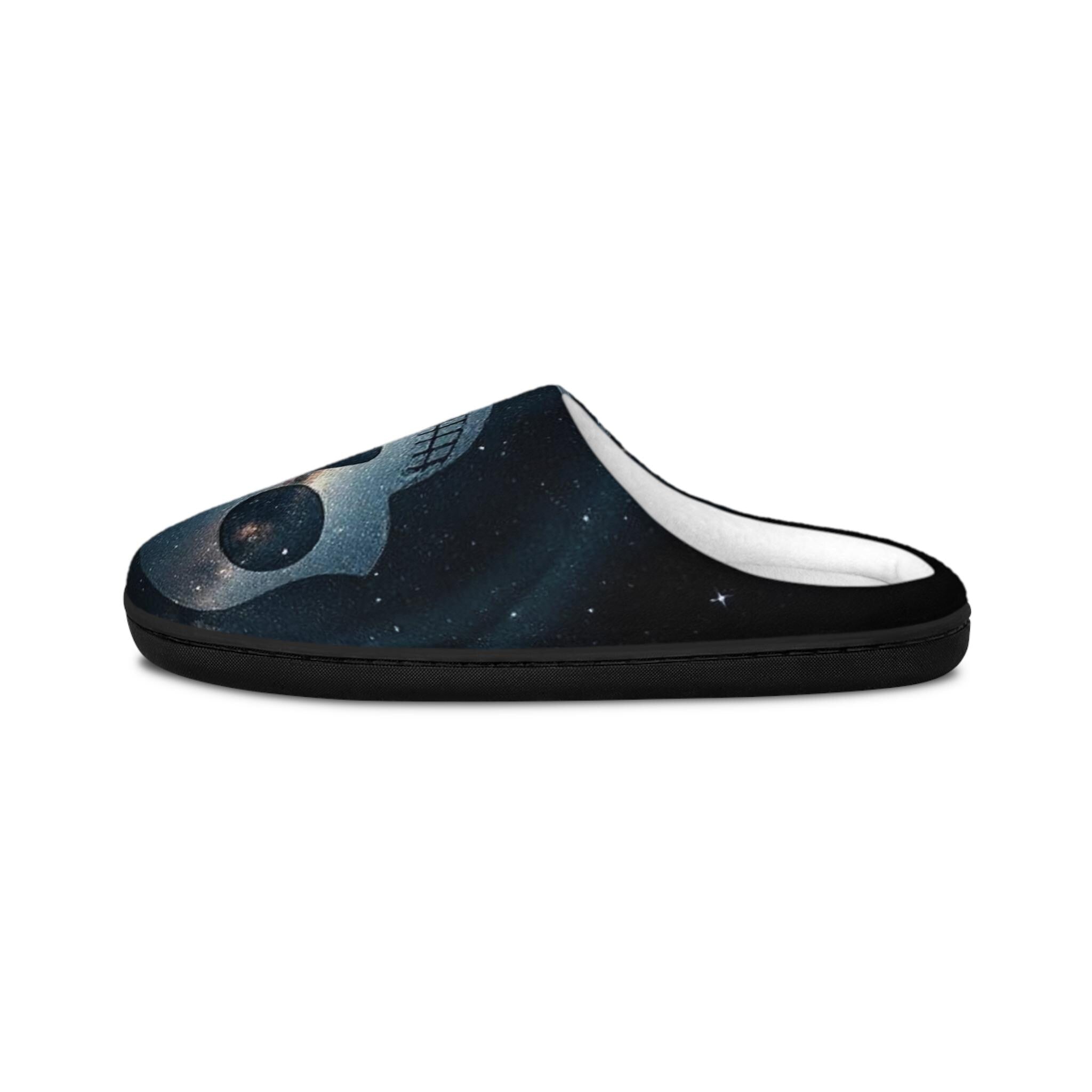 Space Skull Slippers | Men's Cozy Flannel Fleece Indoor Footwear