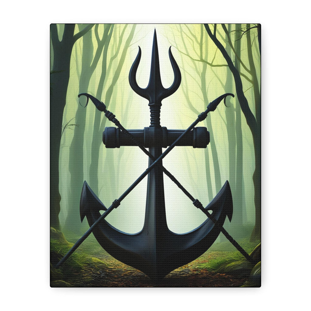 Anchor and Trident Forest Illustration Canvas | Stretched Matte Canvas